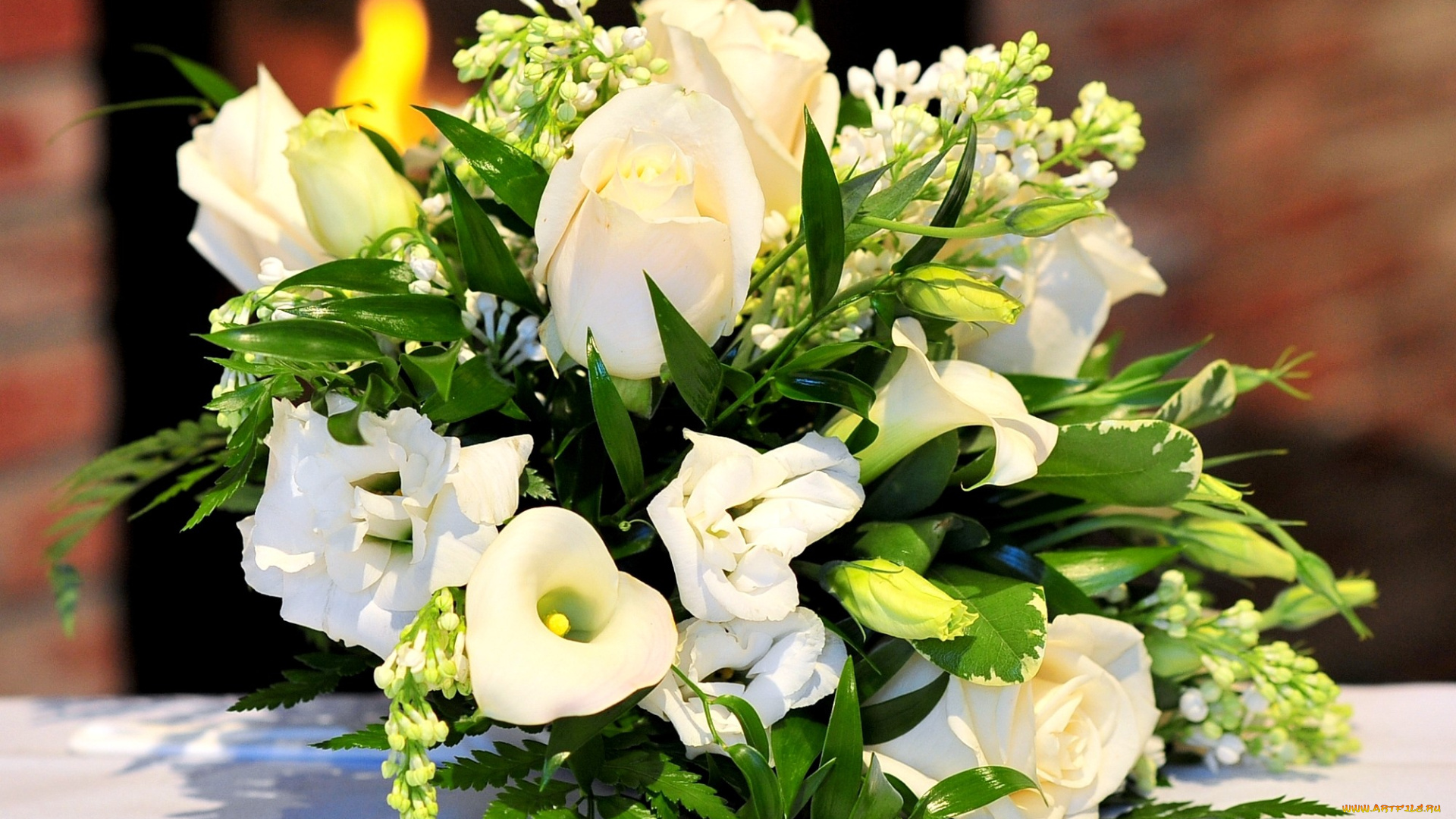 цветы, букеты, композиции, белый, эустома, розы, калы