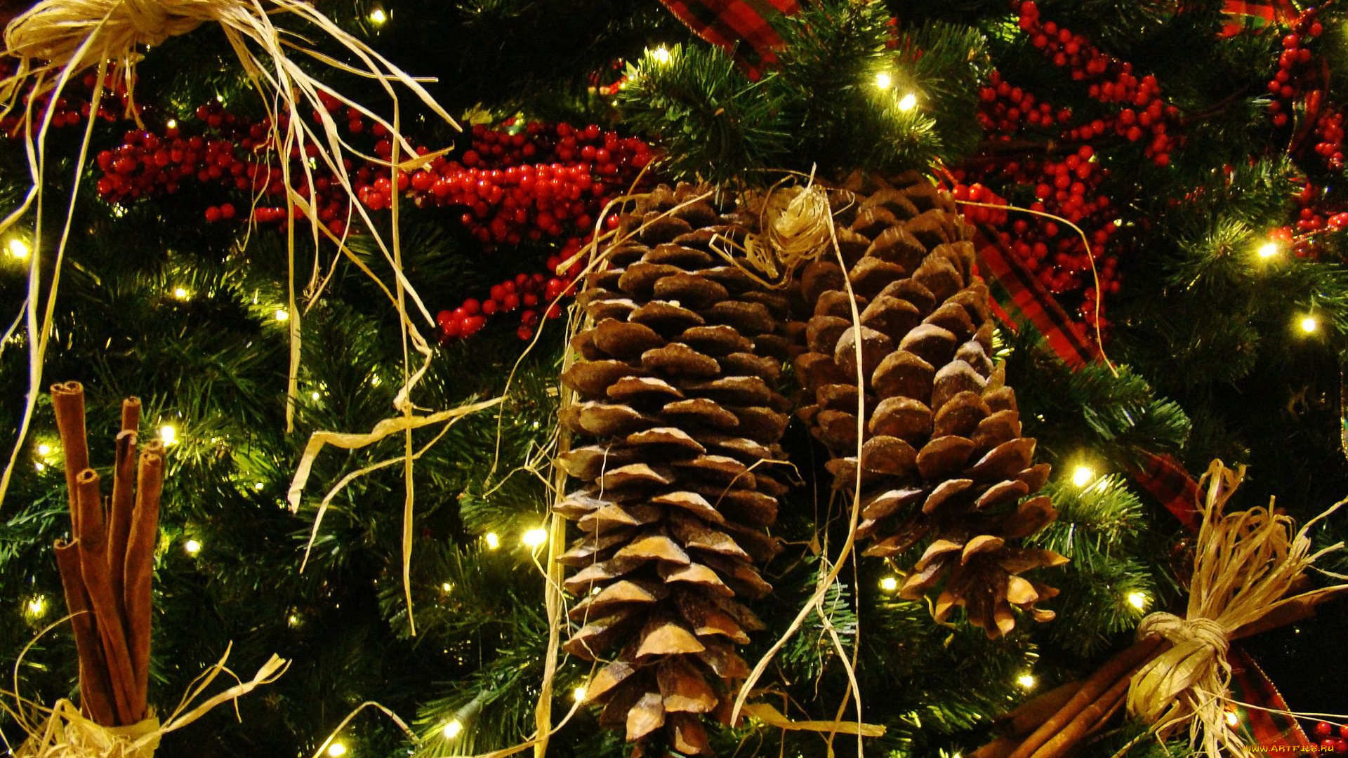 праздничные, украшения, лампочки, шишки