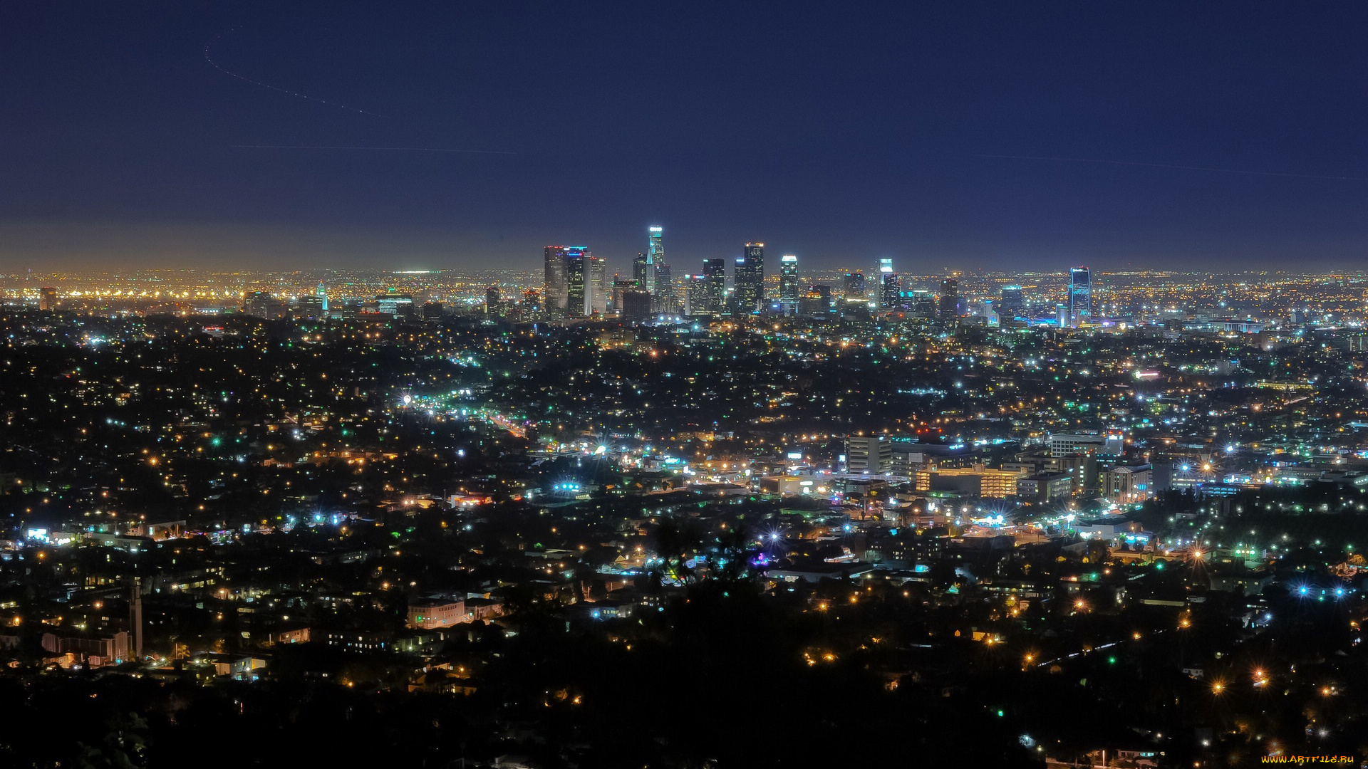 города, огни, ночного, los, angeles