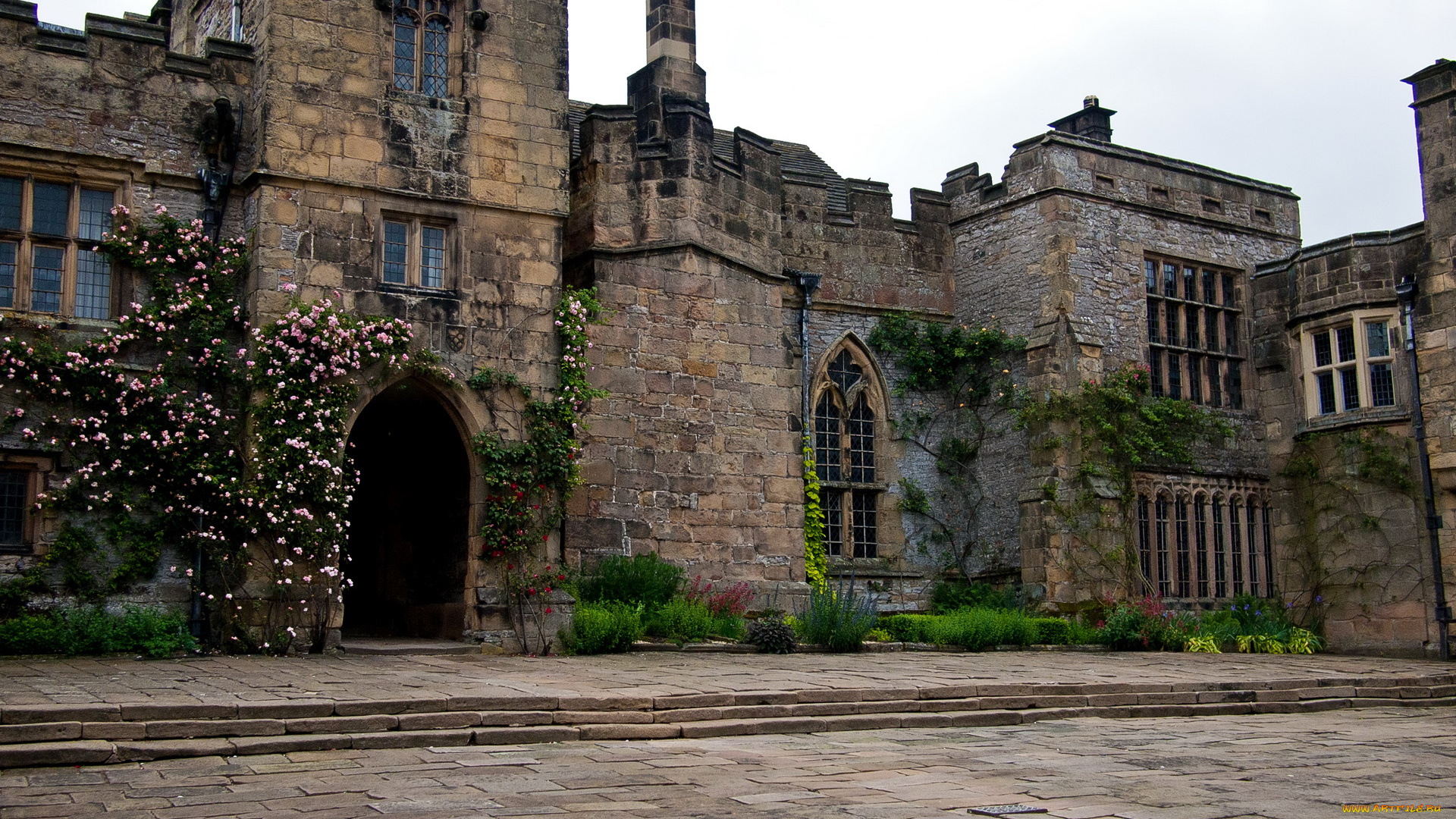 haddon, hall, англия, города, дворцы, замки, крепости, дворец, цветы