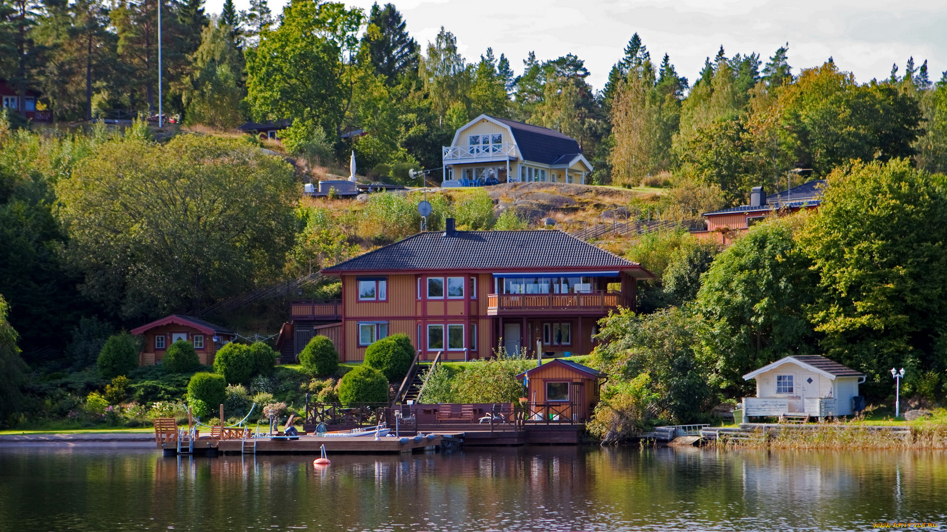 швеция, , , города, река, дома, пейзаж