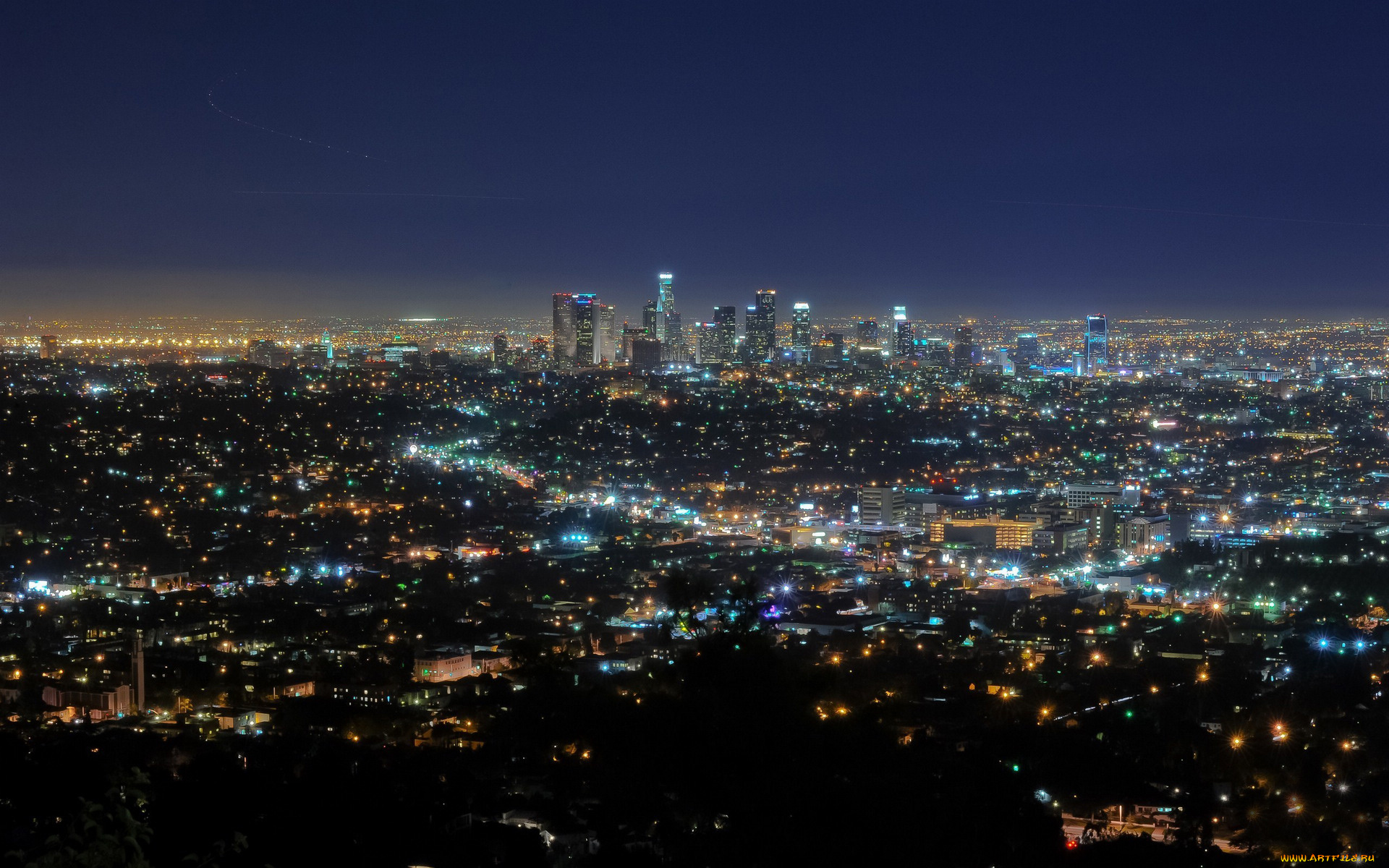 города, огни, ночного, los, angeles