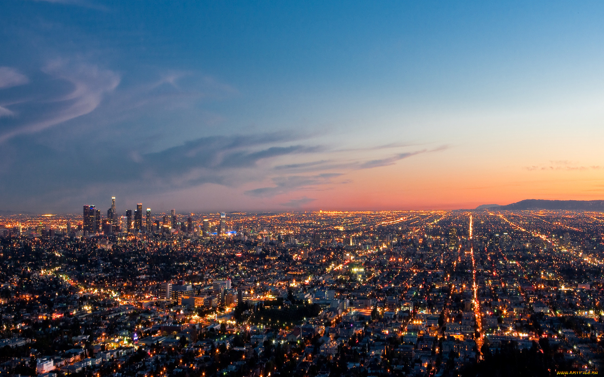 города, огни, ночного, los, angeles