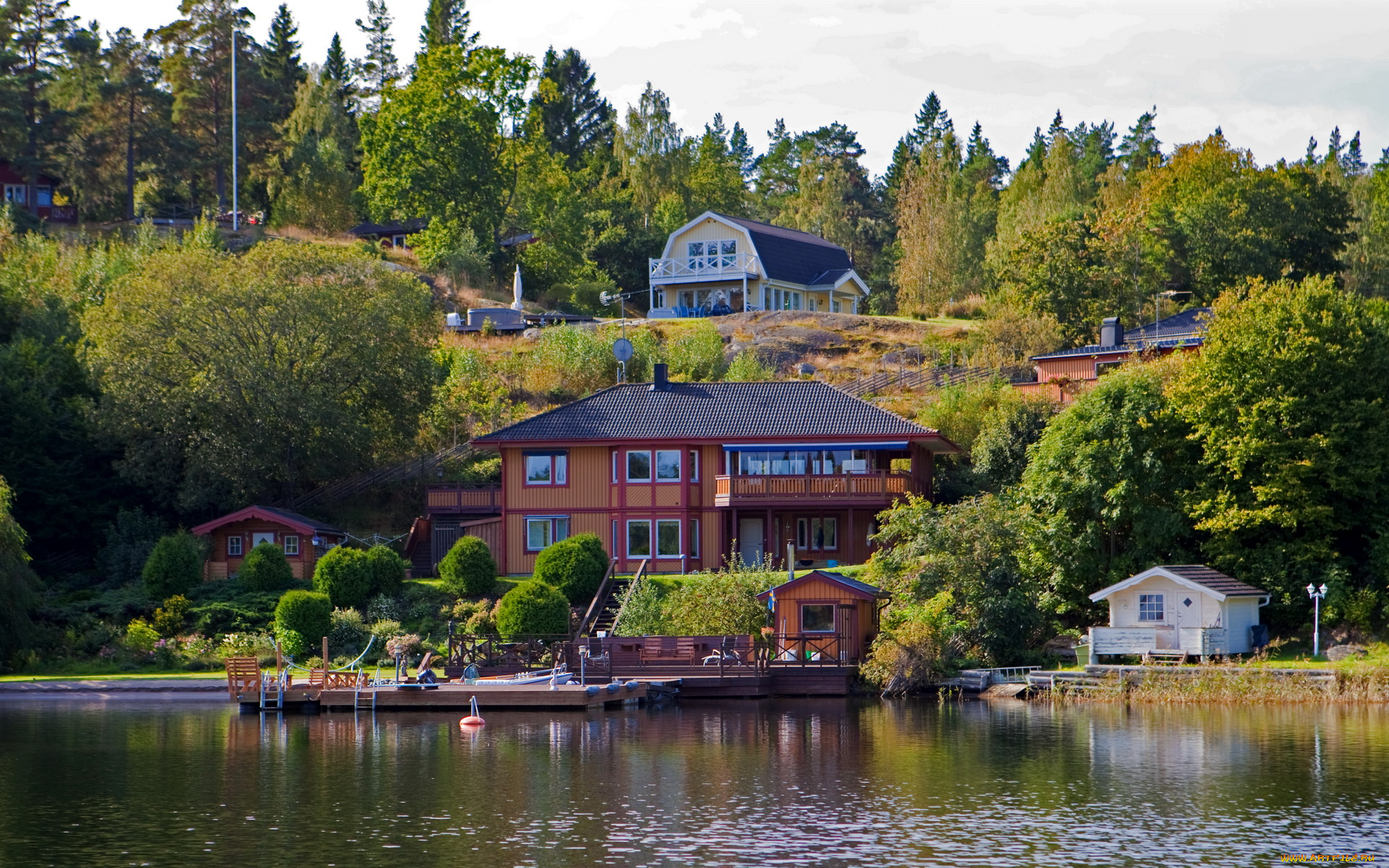 швеция, , , города, река, дома, пейзаж