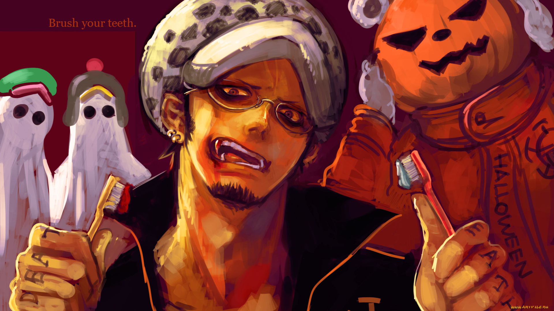 аниме, one, piece, one, piece, trafalgar, law, bepo, penguin, shachi, heart, pirates