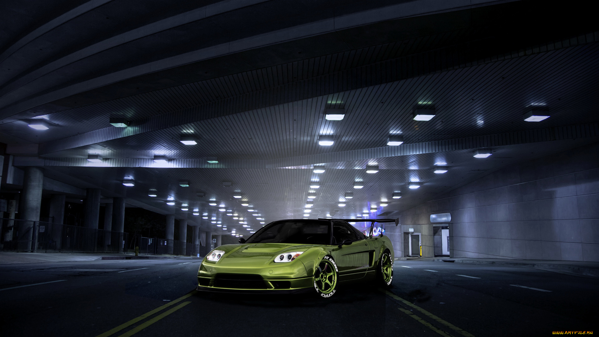 автомобили, 3д, свет, лампы, green, tuning, car, honda, nsx