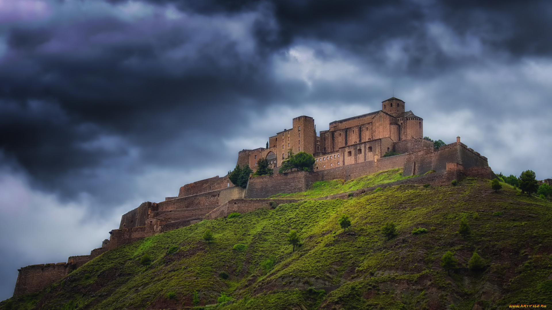 castell, de, cardona, города, замки, испании, замок, холм