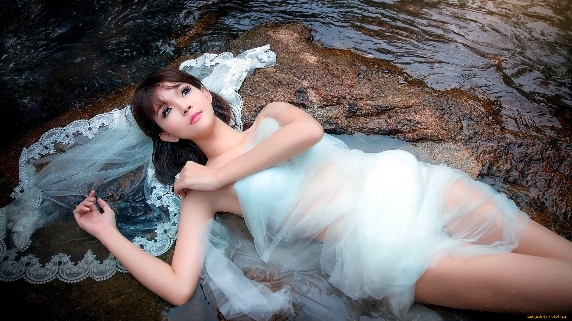 девушки, -unsort, , азиатки, взгляд, девушка, фон, лежит