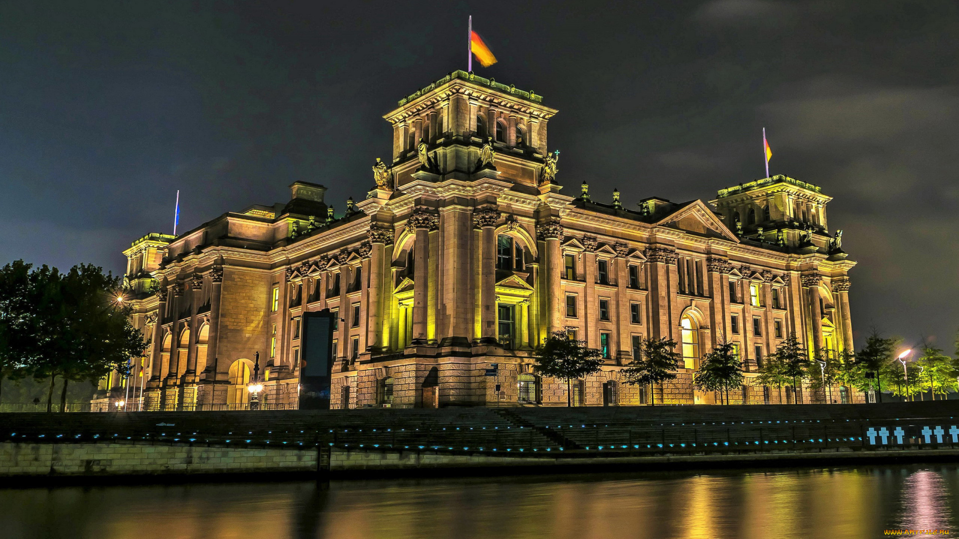 города, берлин, , германия, здание, река