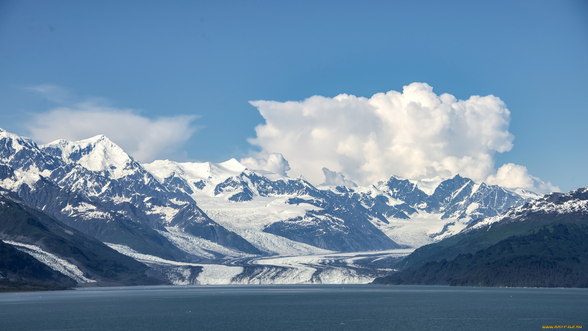 природа, айсберги, и, ледники, ледник, озеро, горы