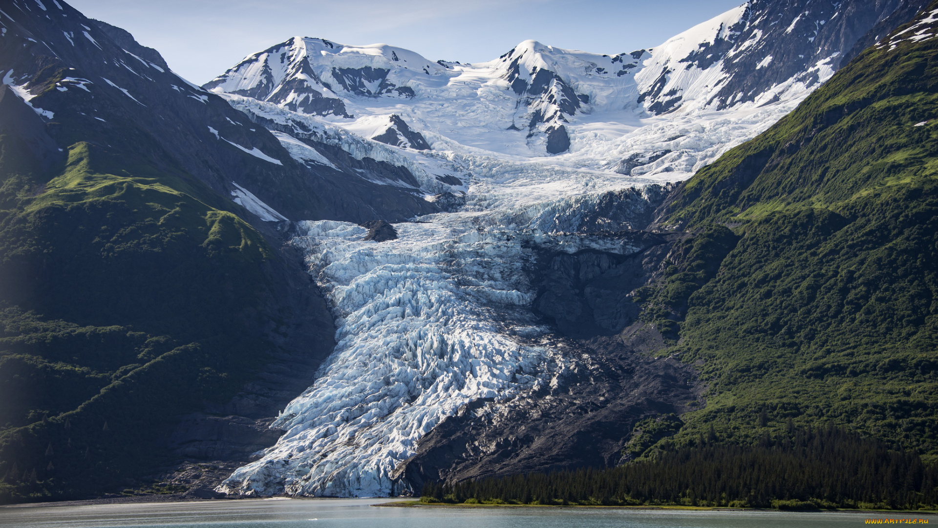 природа, айсберги, и, ледники, озеро, горы, ледник