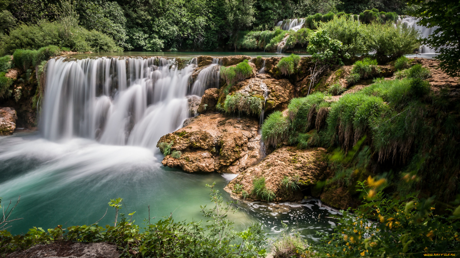 природа, водопады, водопад, лес, река