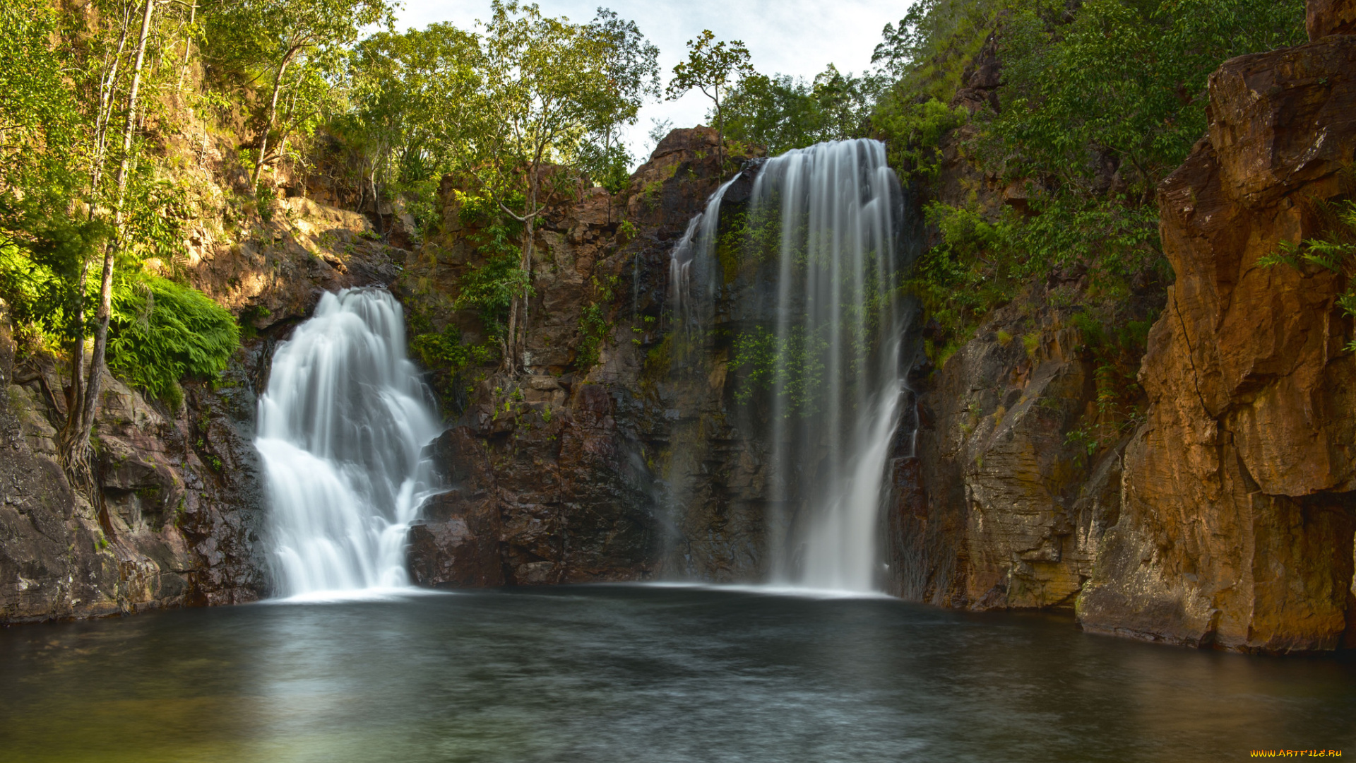 природа, водопады, водопад, река, лес