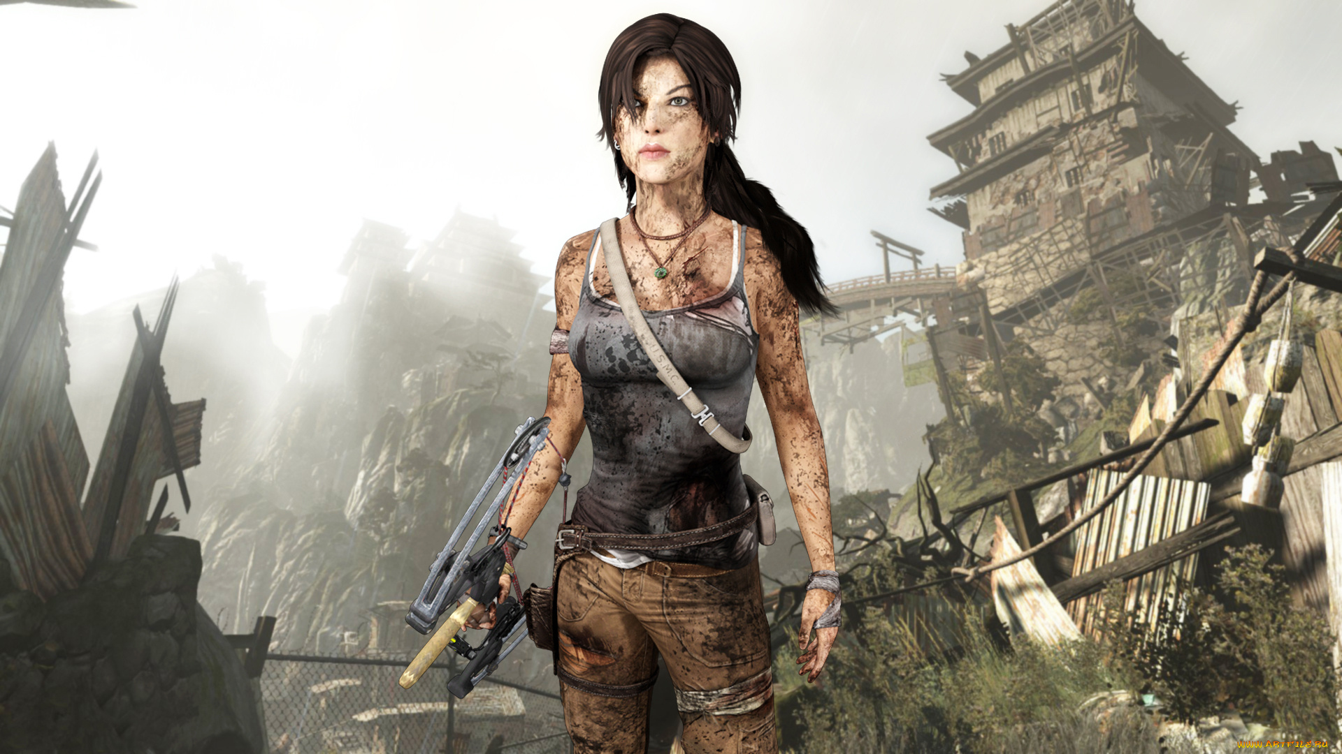 видео, игры, tomb, raider, 2013, девушка, город, фон, взгляд