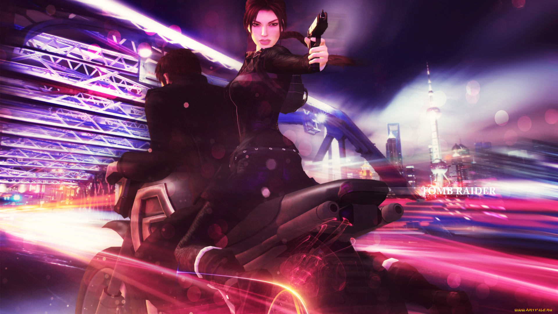 видео, игры, tomb, raider, 2013, пистолет, взгляд, фон, девушка, мотоцикл