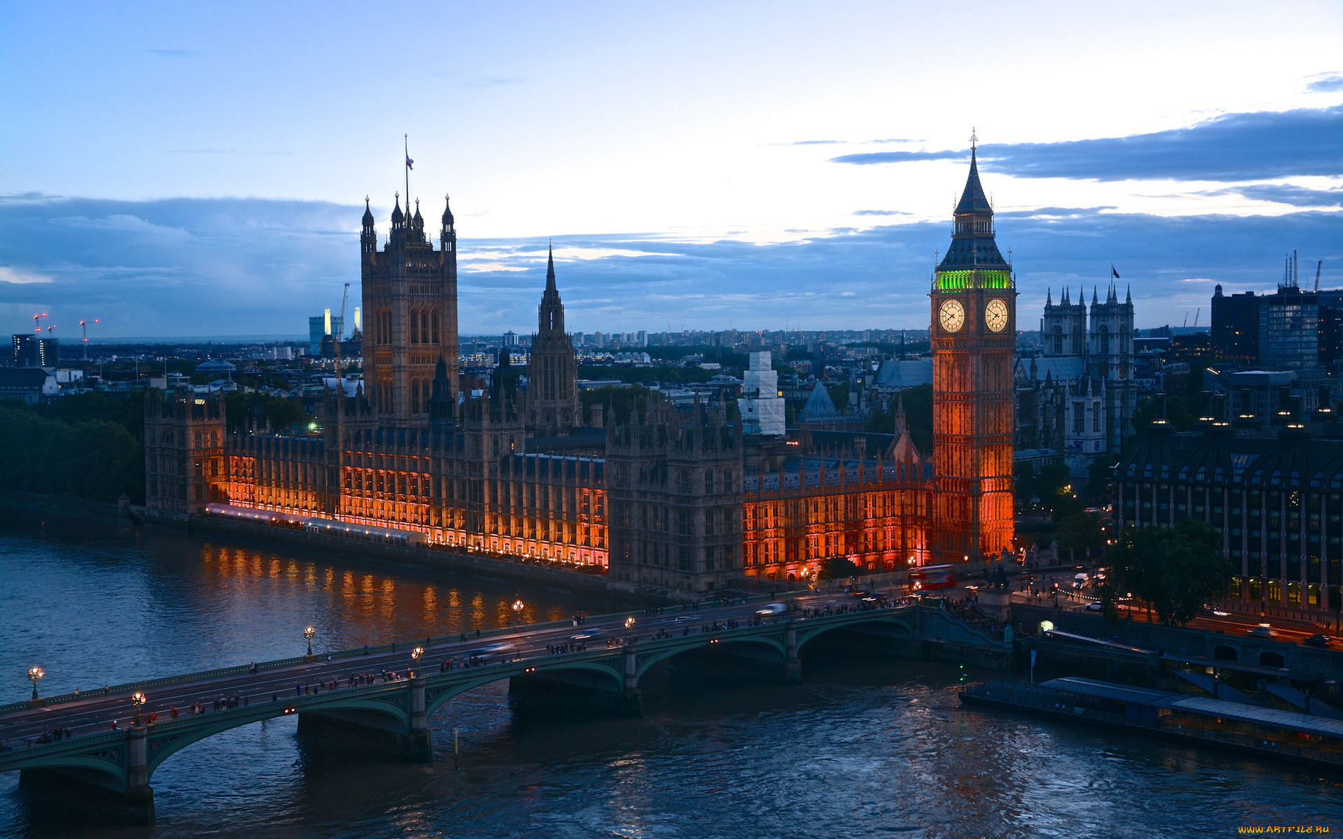 города, лондон, , великобритания, вечер, мост, река