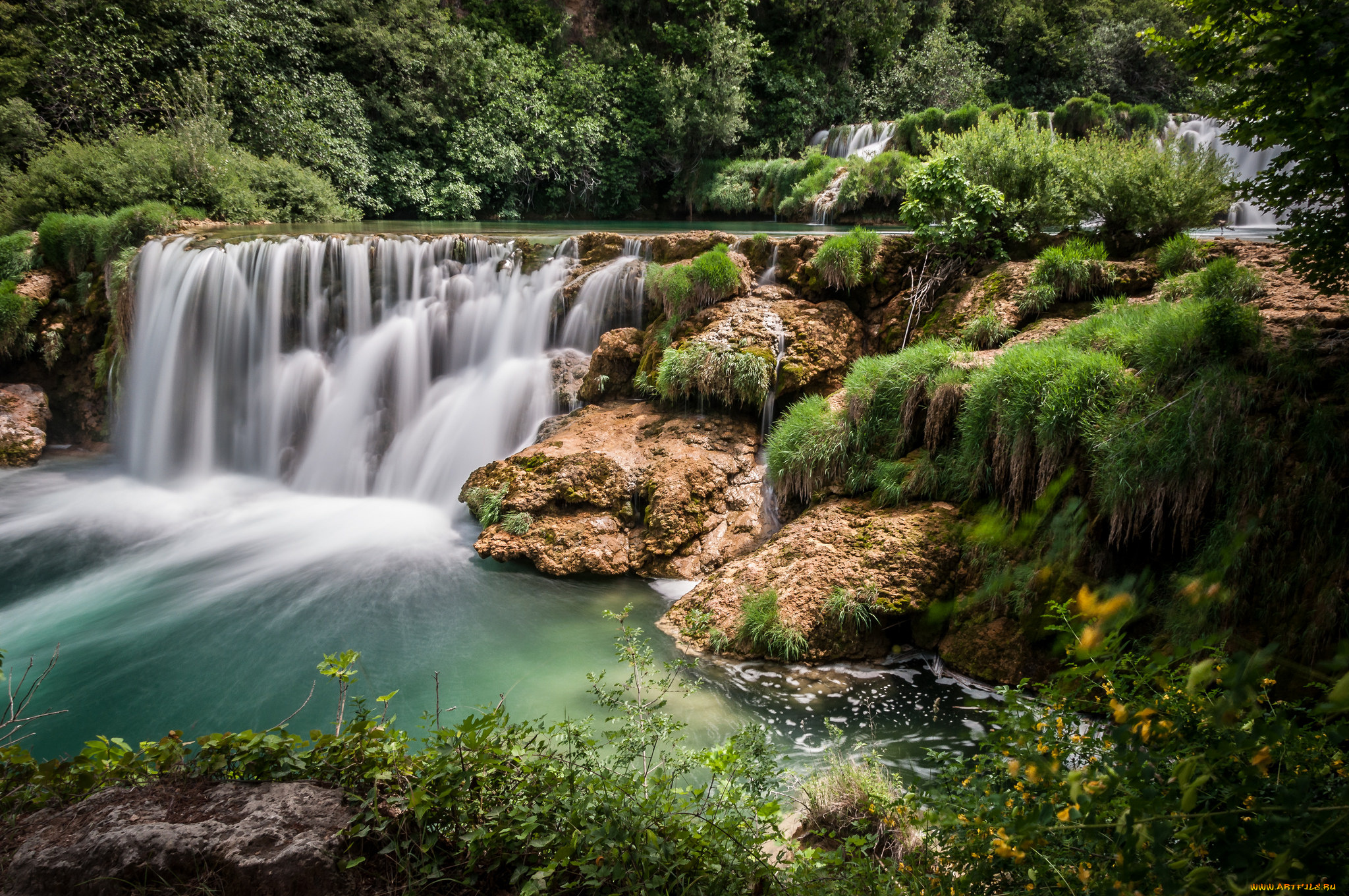 природа, водопады, водопад, лес, река