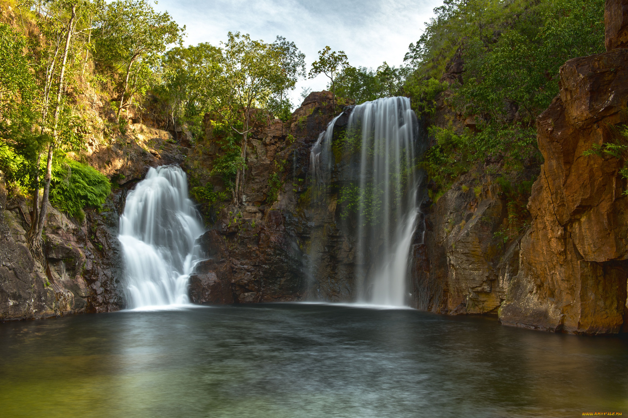 природа, водопады, водопад, река, лес