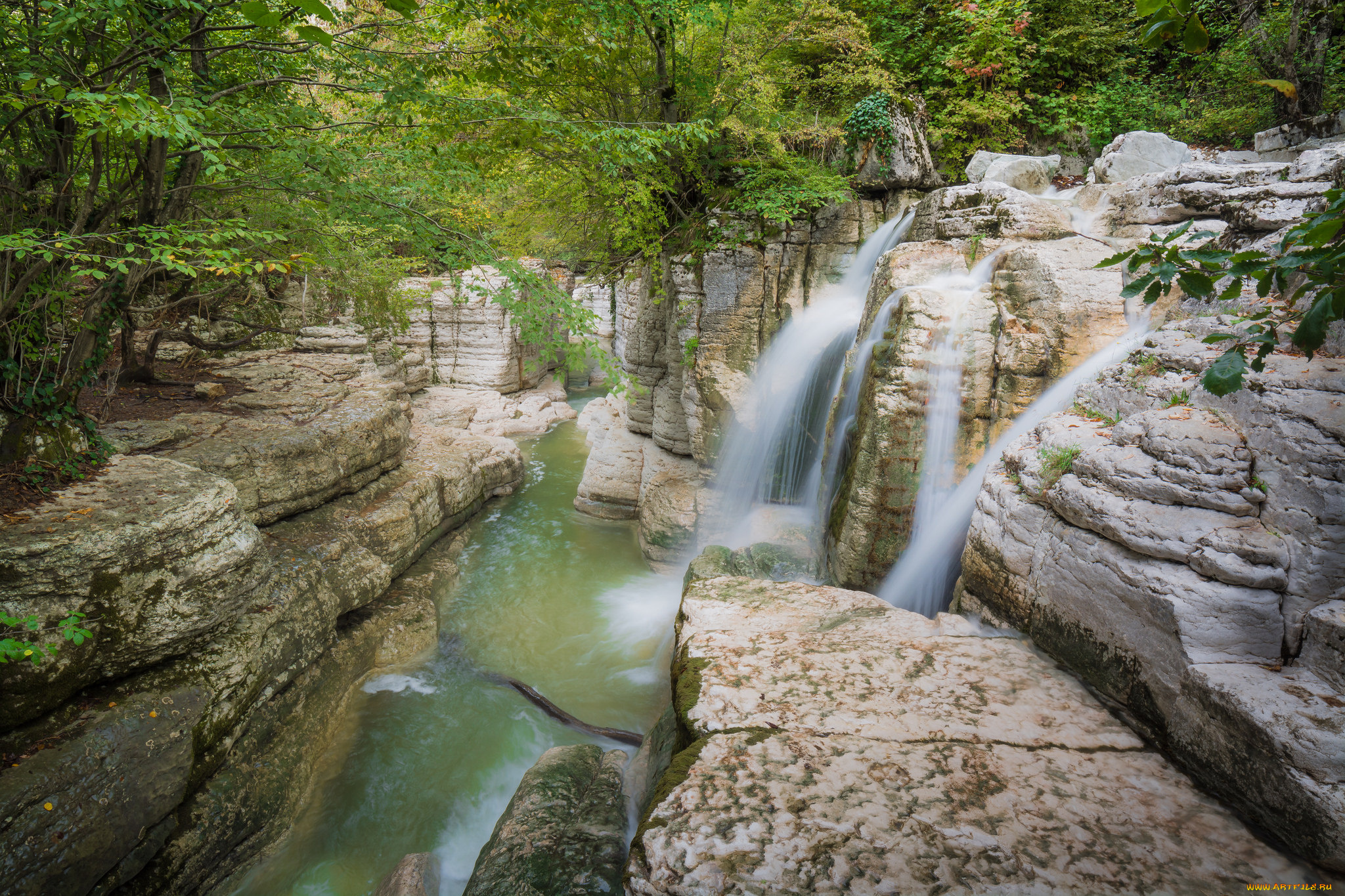 природа, водопады, водопад, река, лес