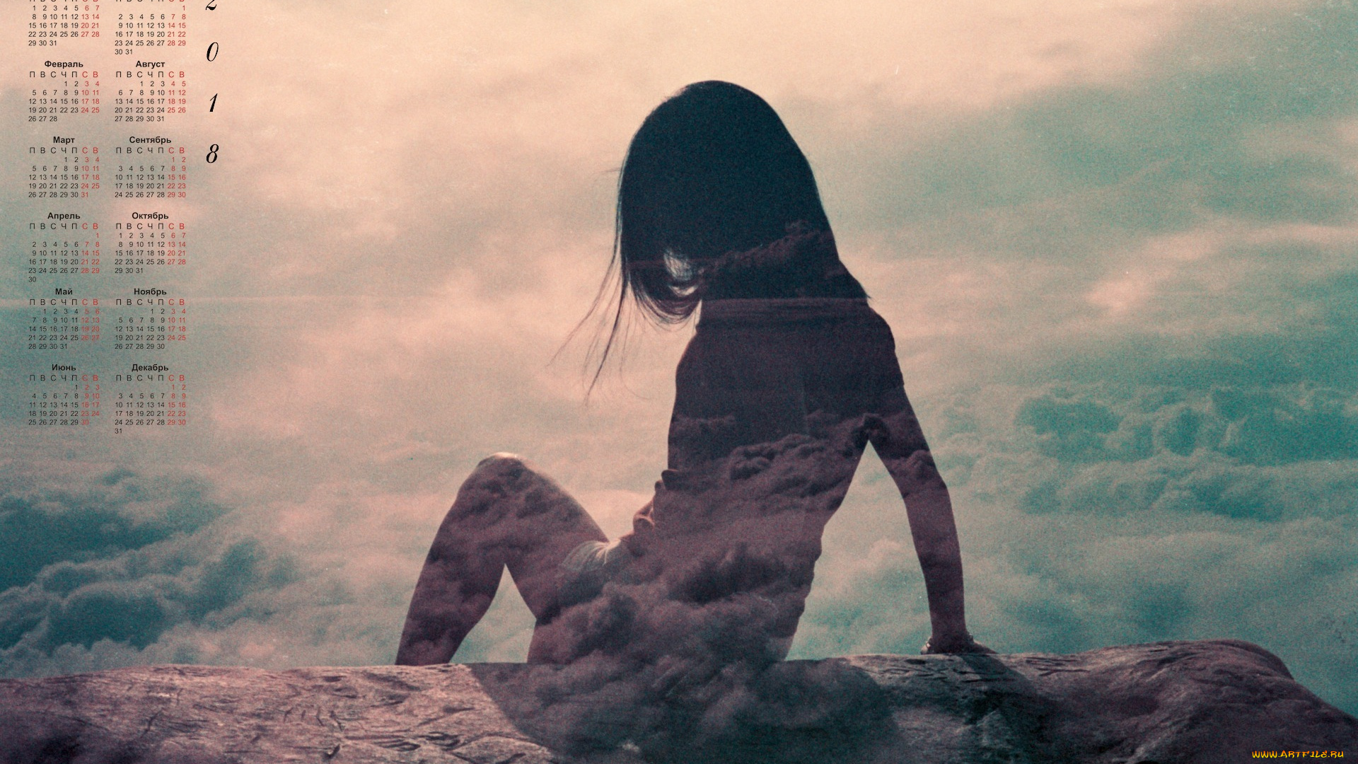 календари, компьютерный, дизайн, камень, силуэт, 2018