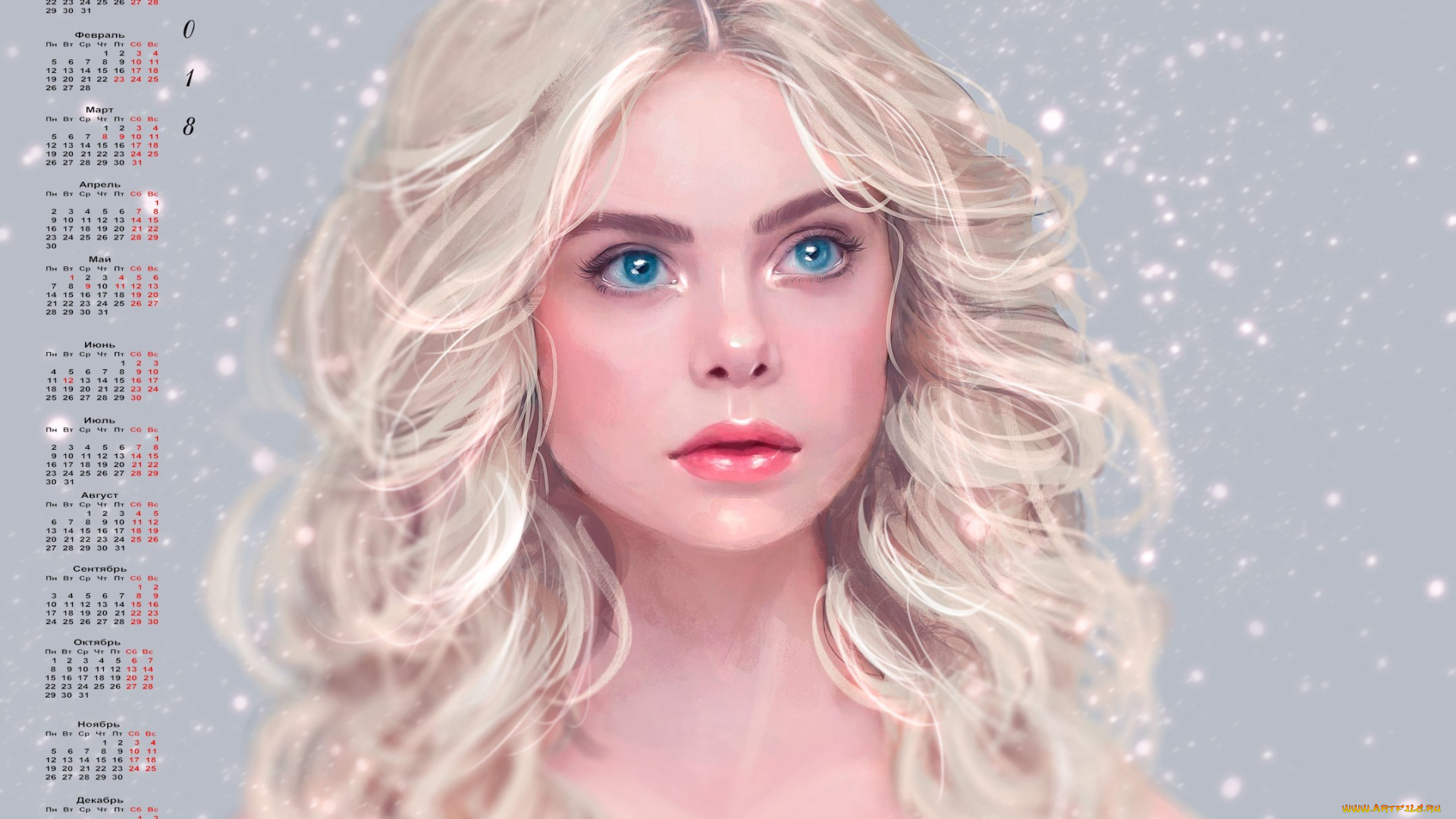 календари, рисованные, , векторная, графика, лицо, взгляд, 2018, девушка