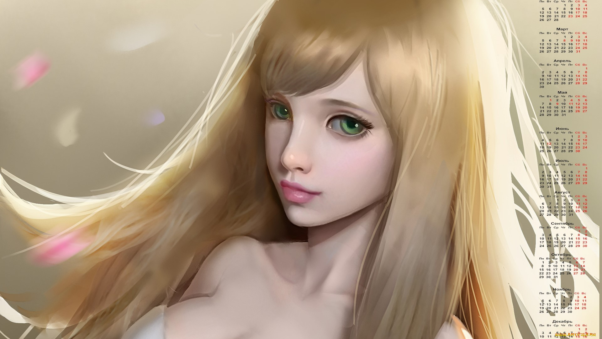 календари, рисованные, , векторная, графика, взгляд, девушка, 2018