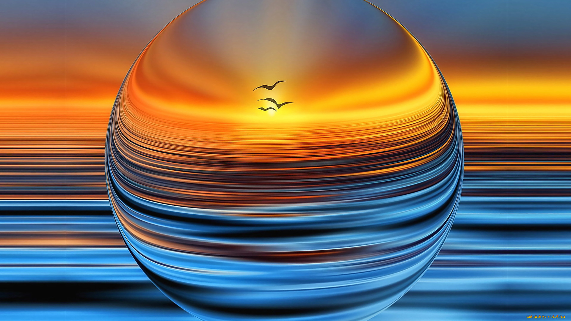 разное, компьютерный, дизайн, фантазия, чайки, море, закат