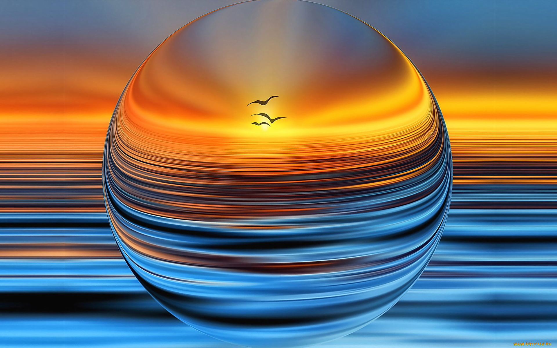 разное, компьютерный, дизайн, фантазия, чайки, море, закат