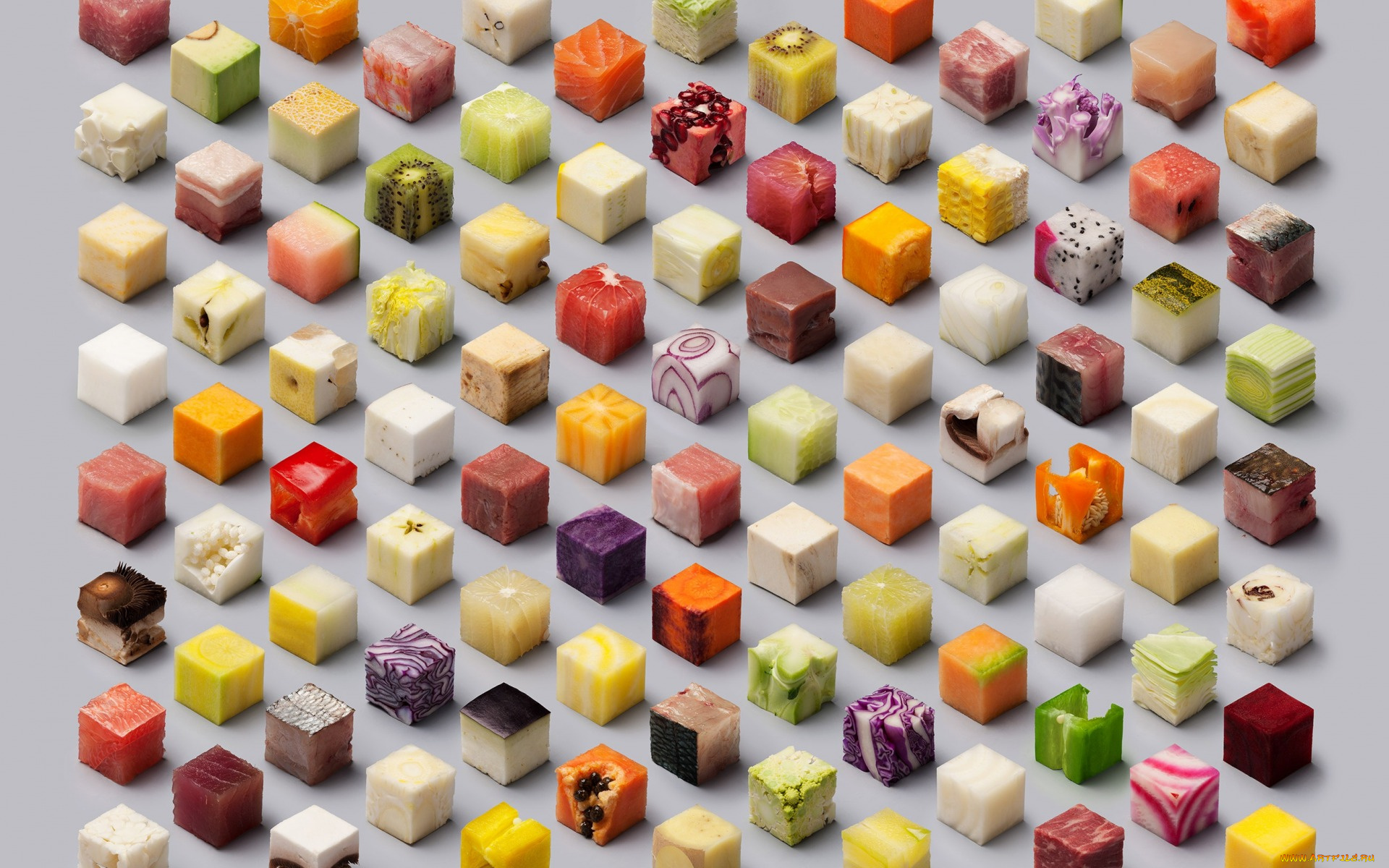 разное, текстуры, сердцевина, фрукты, еда, овощи, кубик