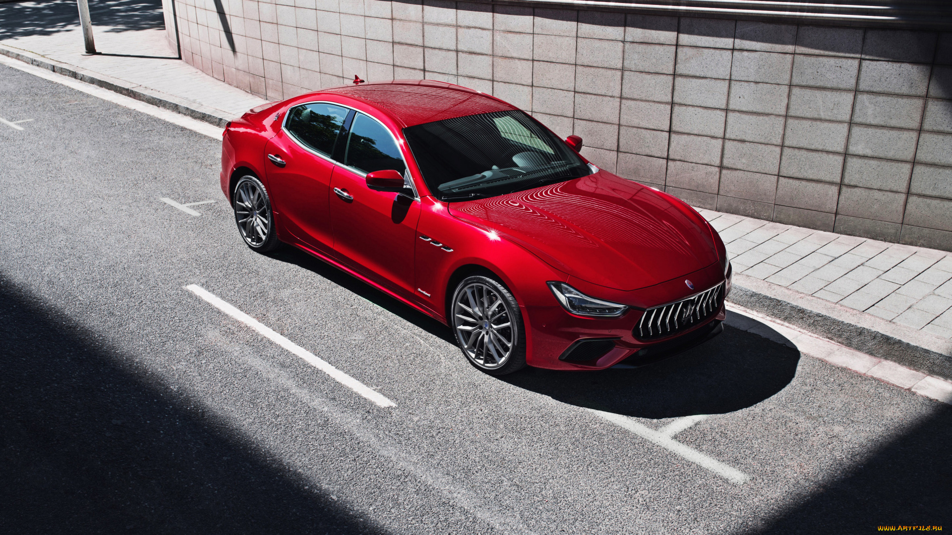 2019, maserati, ghibli, s, автомобили, maserati, мазерати, итальянские, вид, сверху, седан, красный