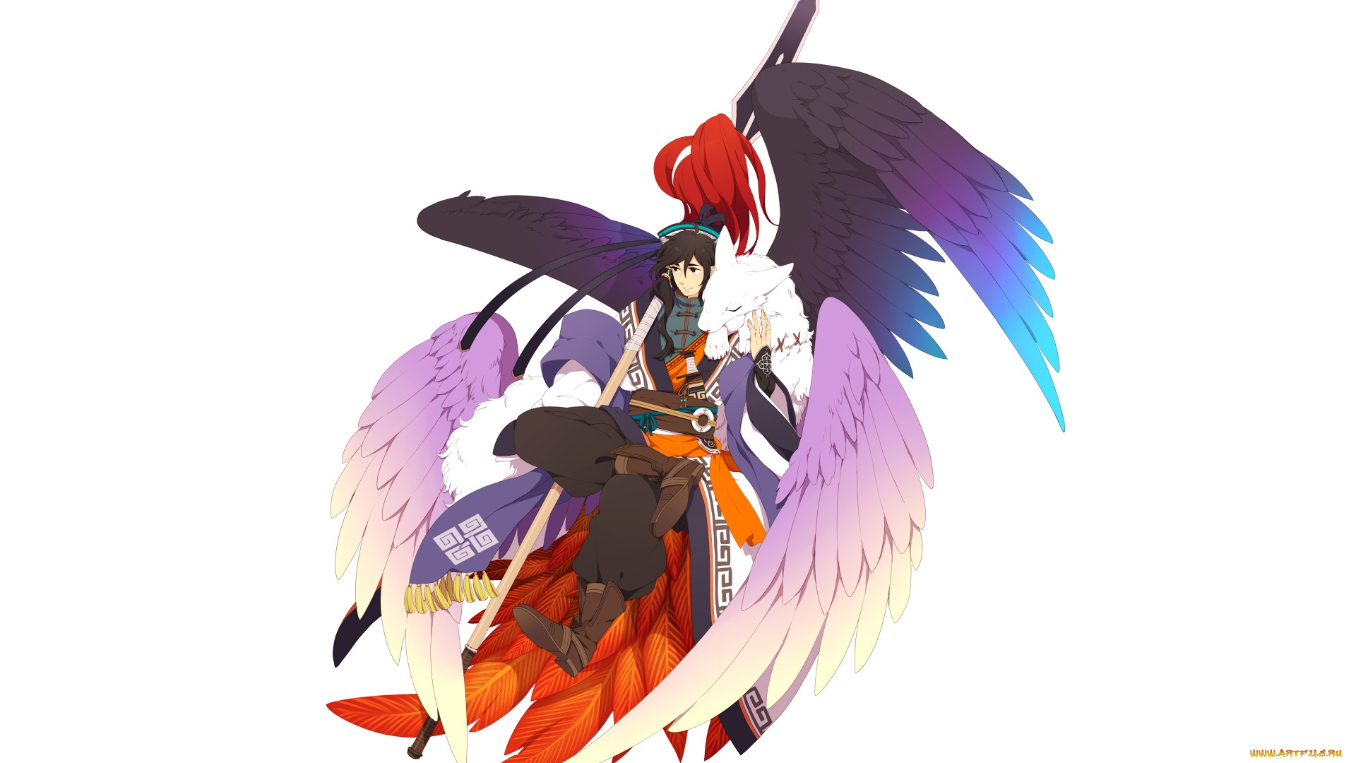 аниме, ангелы, , демоны, парень, взгляд, фон