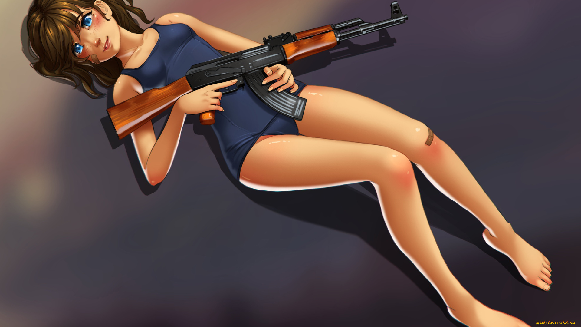 аниме, оружие, , техника, , технологии, девушка, фон, взгляд, автомат