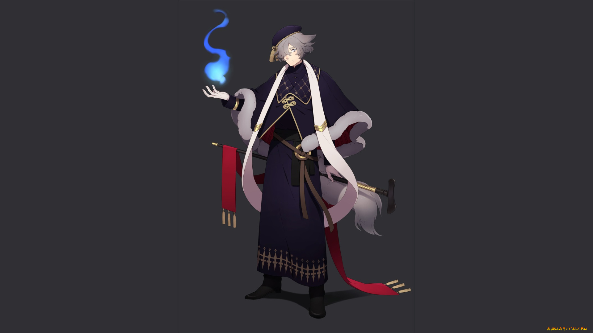 аниме, животные, , существа, девушка, взгляд, фон