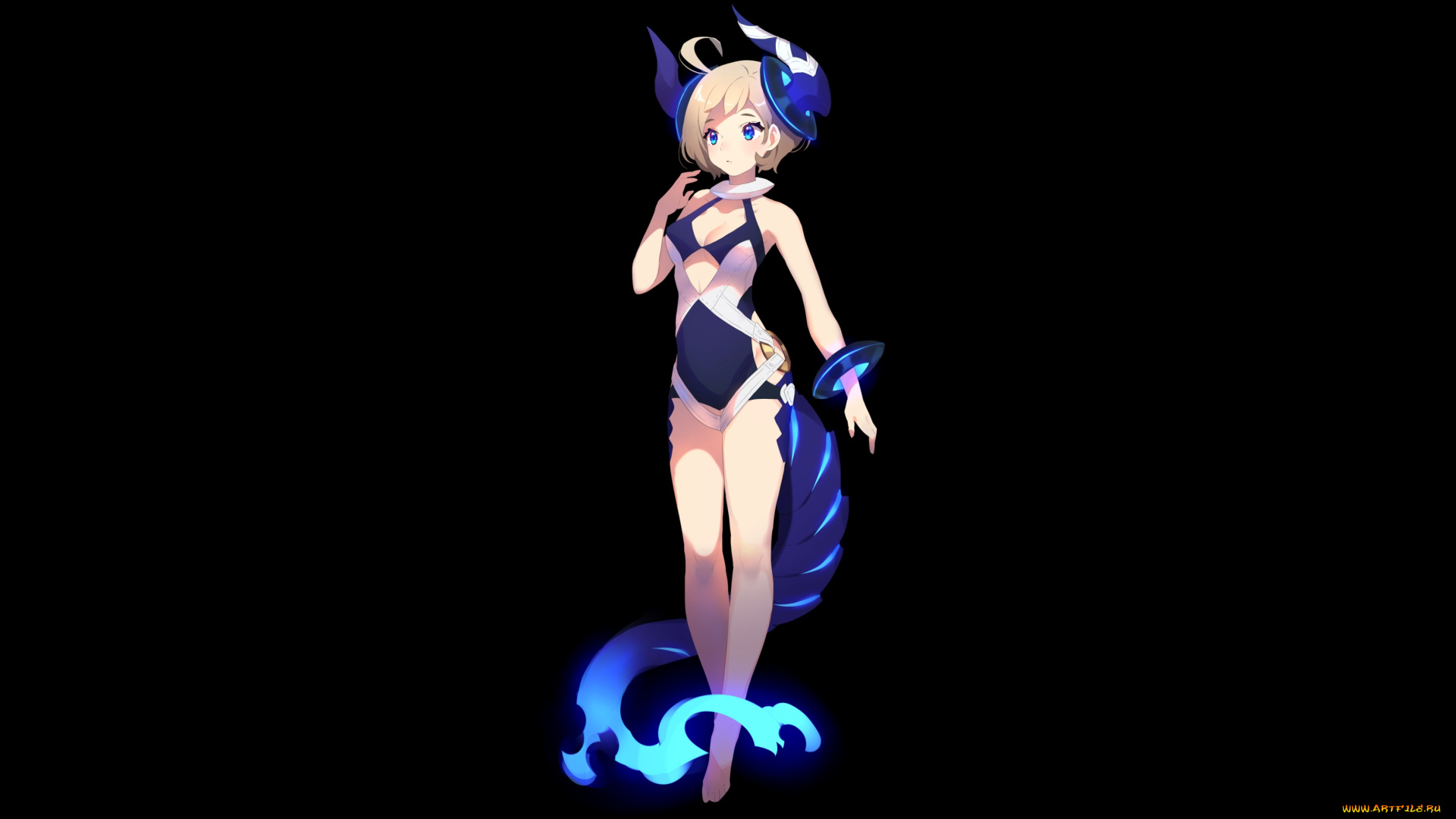 аниме, животные, , существа, девушка, взгляд, фон