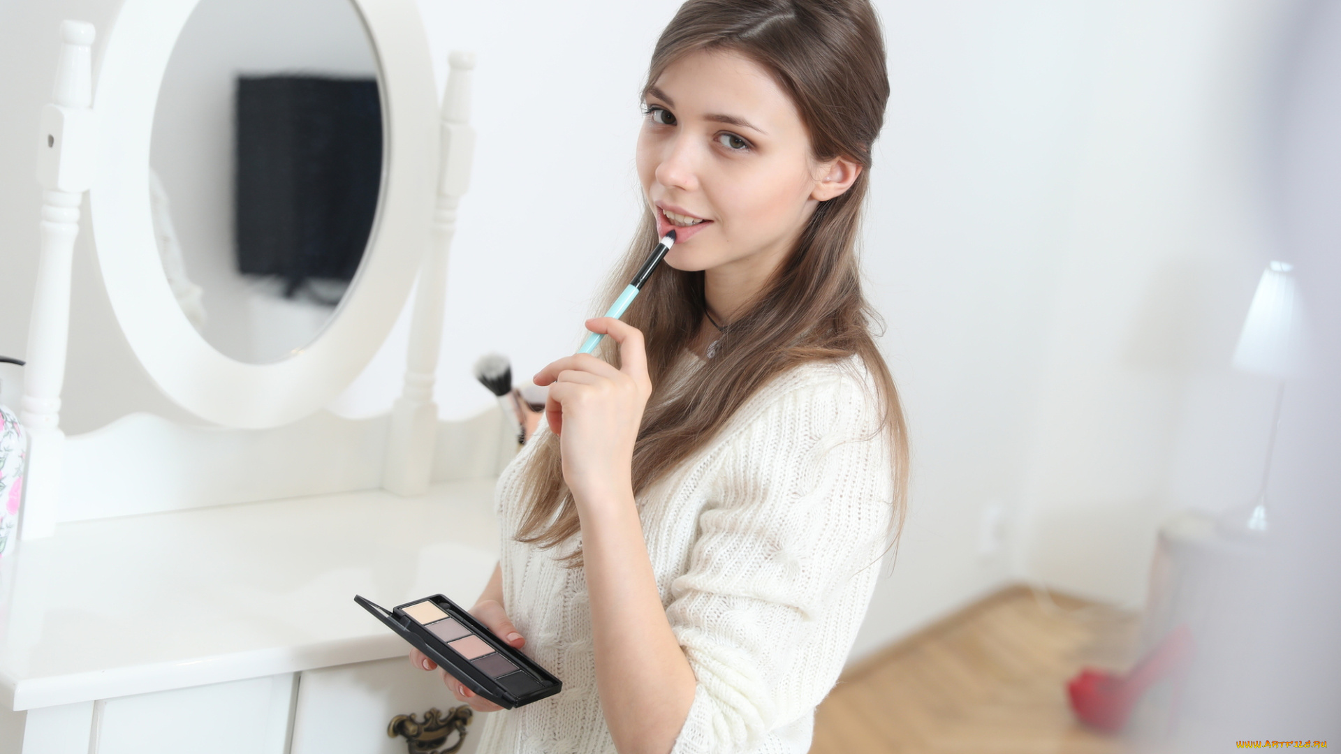 девушки, mila, azul, девушка, фон, зеркало, взгляд