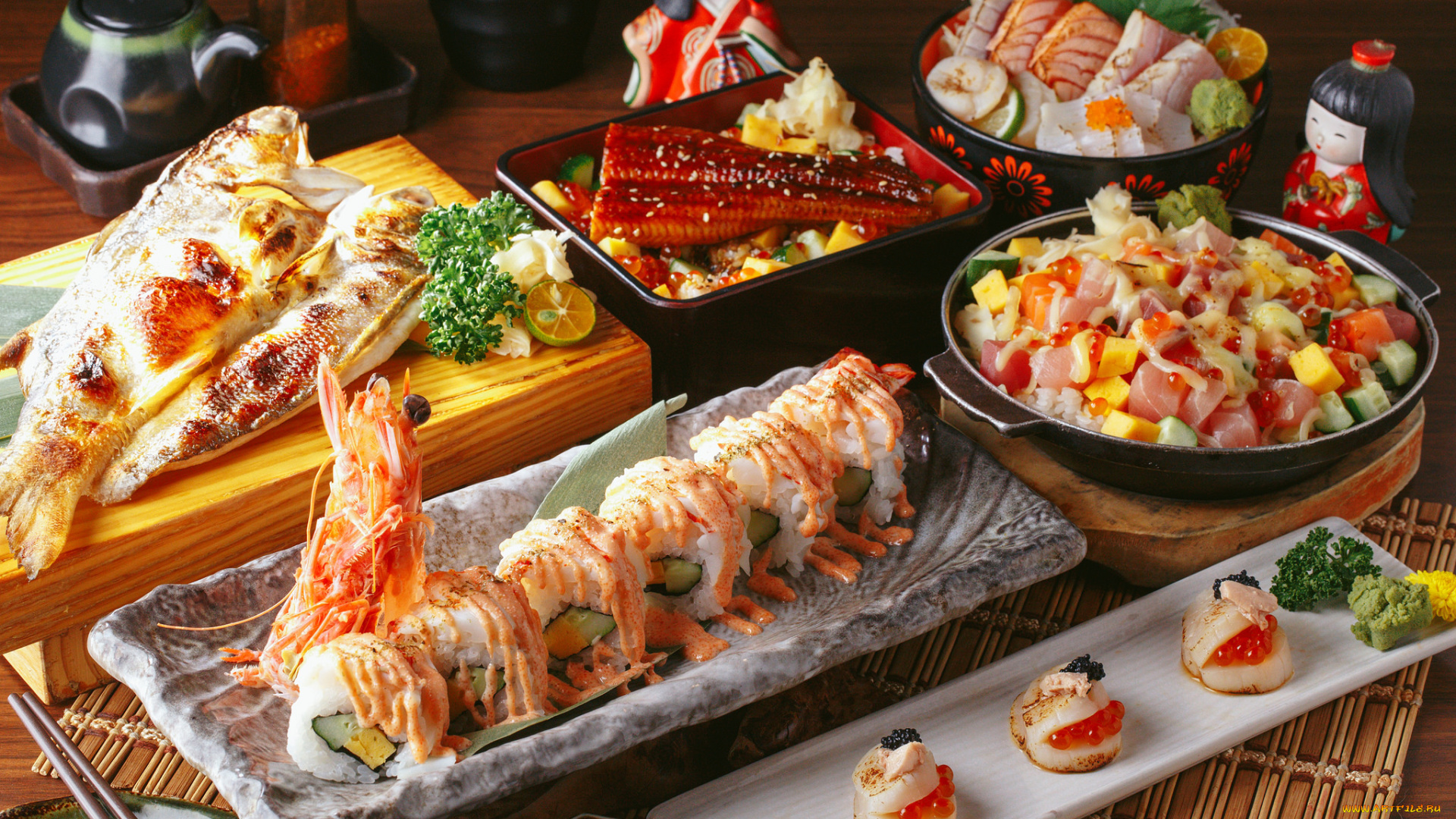 еда, рыбные, блюда, , с, морепродуктами, снедь