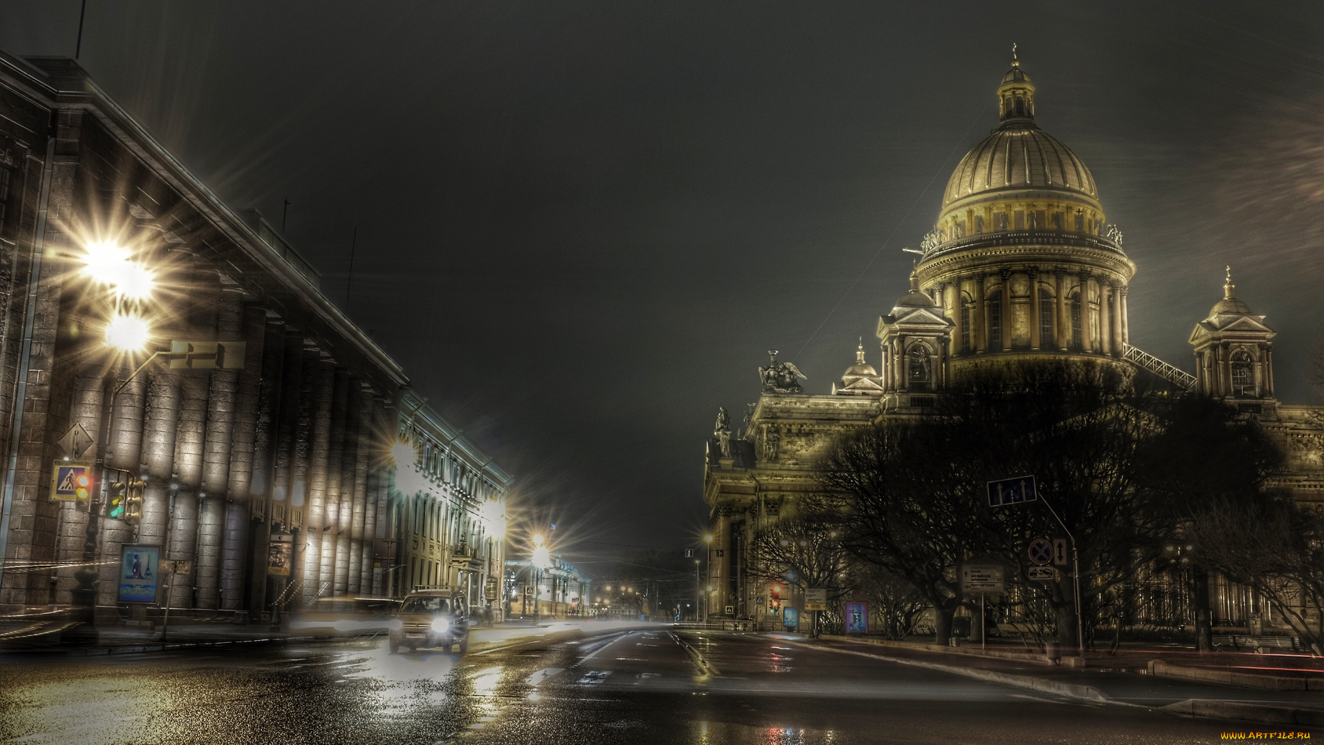 города, -, православные, церкви, , монастыри, петербург, питер, ночью, исаакиевский, собор, мгла, огни