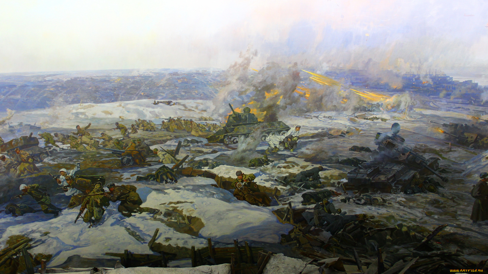 рисованное, армия, художники, студии, военных, художников, имени, м, б, грекова, разгром, немецко-фашистских, войск, под, сталинградом, панорама