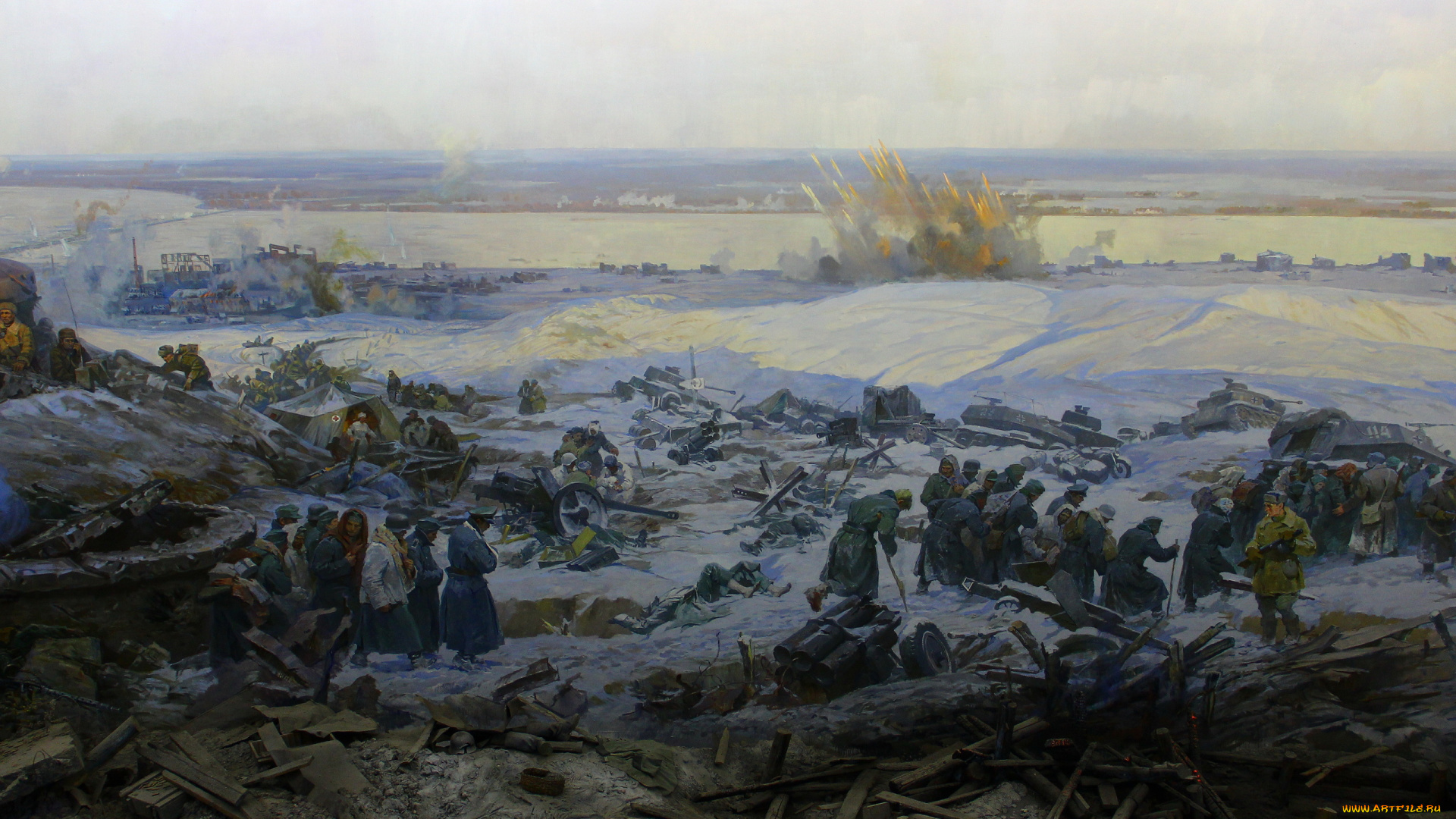 рисованное, армия, панорама, разгром, немецко-фашистских, войск, под, сталинградом, художники, студии, военных, художников, имени, м, б, грекова