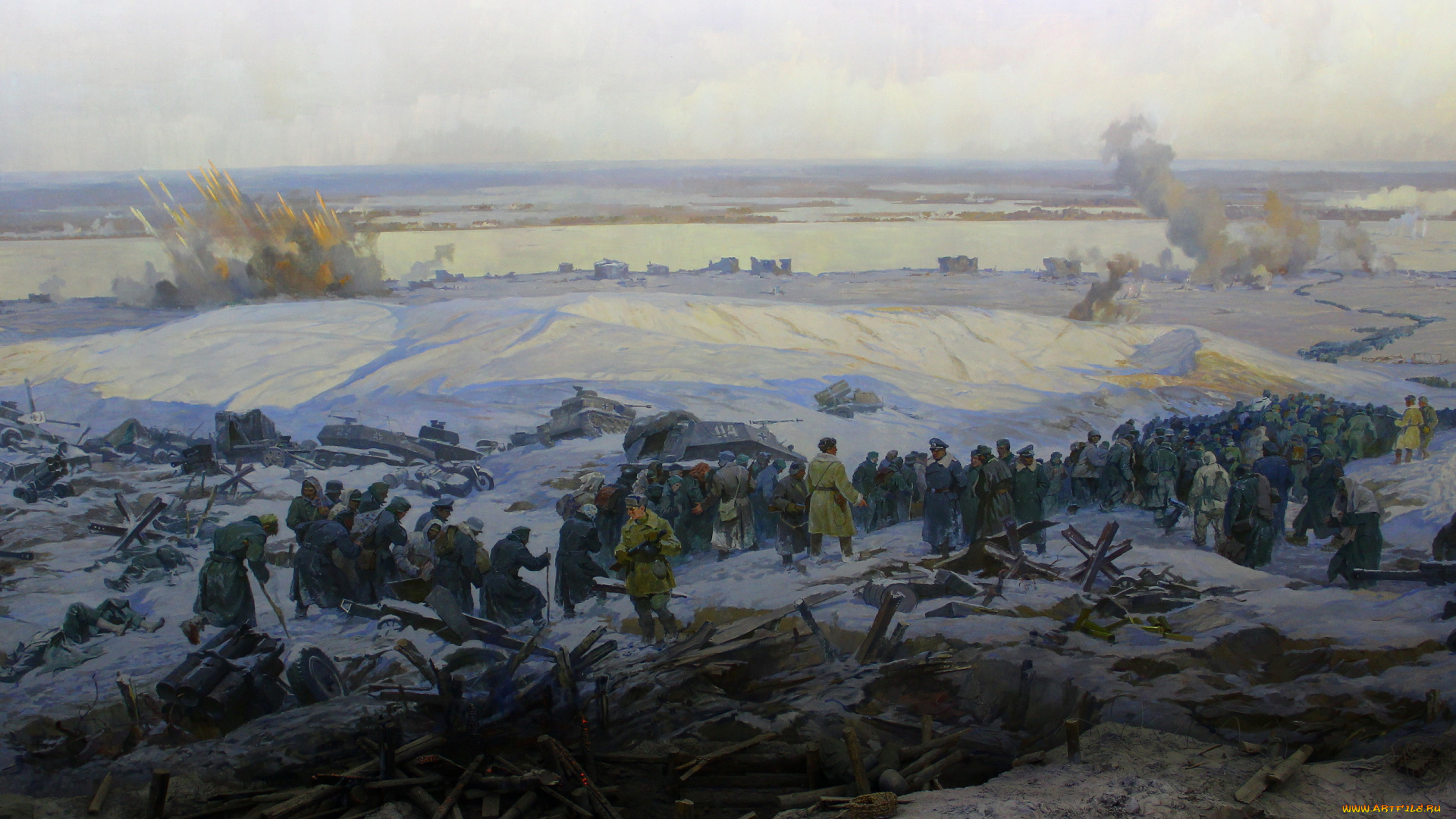 рисованное, армия, разгром, немецко-фашистских, войск, под, сталинградом, панорама, художники, студии, военных, художников, имени, м, б, грекова
