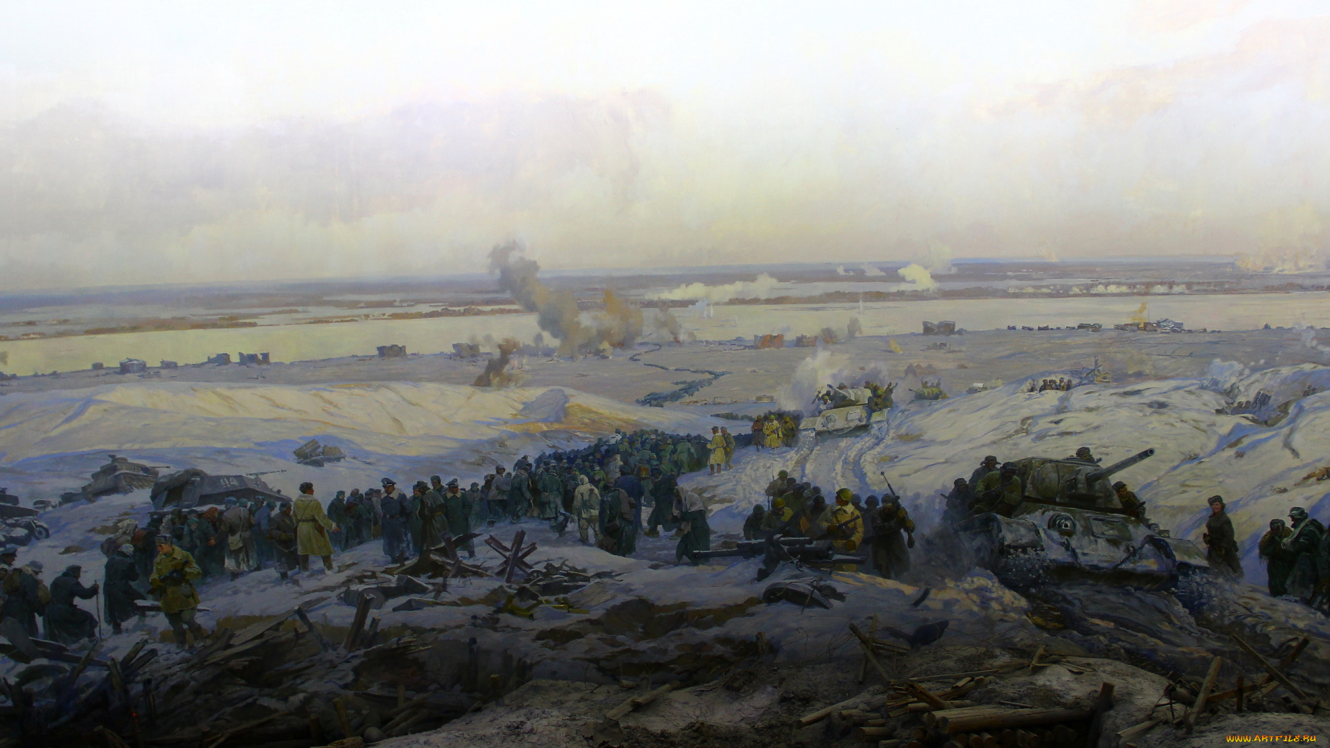 рисованное, армия, разгром, немецко-фашистских, войск, под, сталинградом, художники, студии, военных, художников, имени, м, б, грекова, панорама