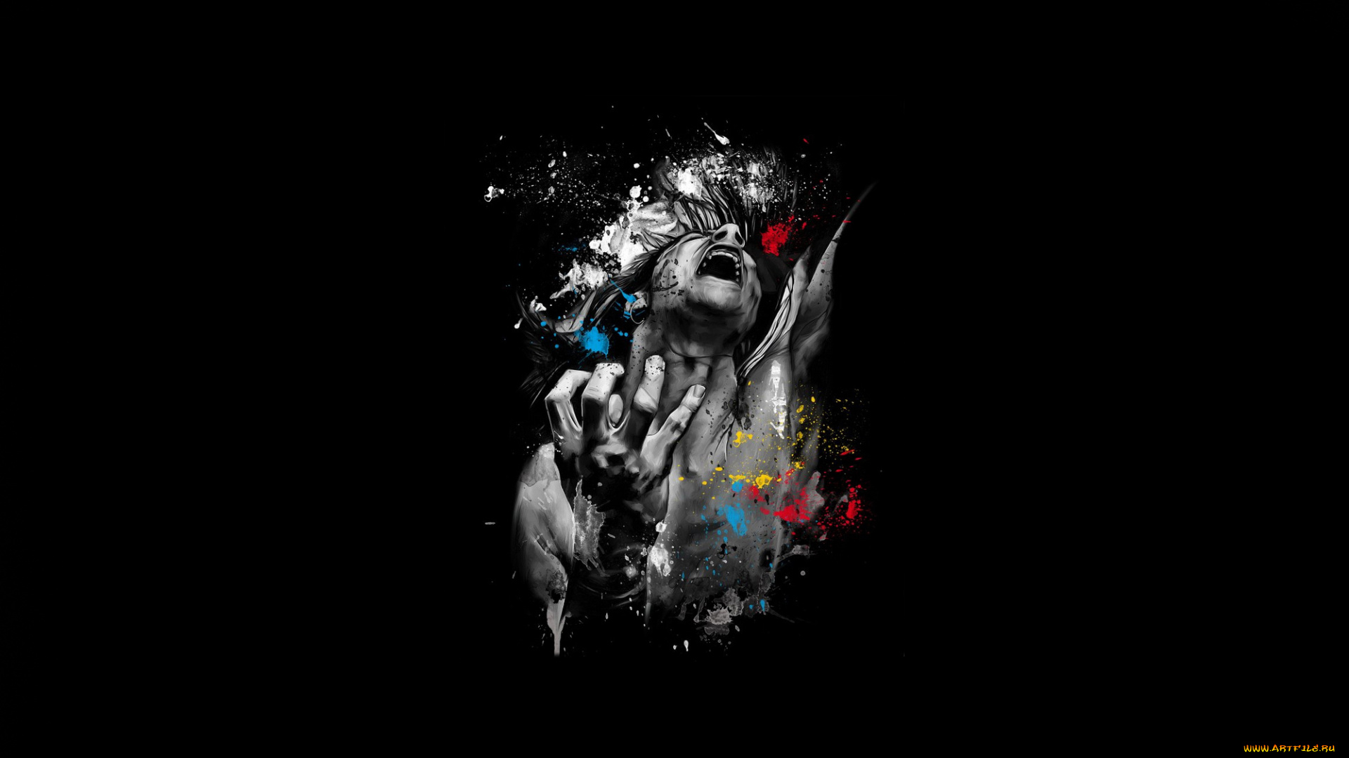 рисованное, минимализм, человек, крик, пятна, эмоции