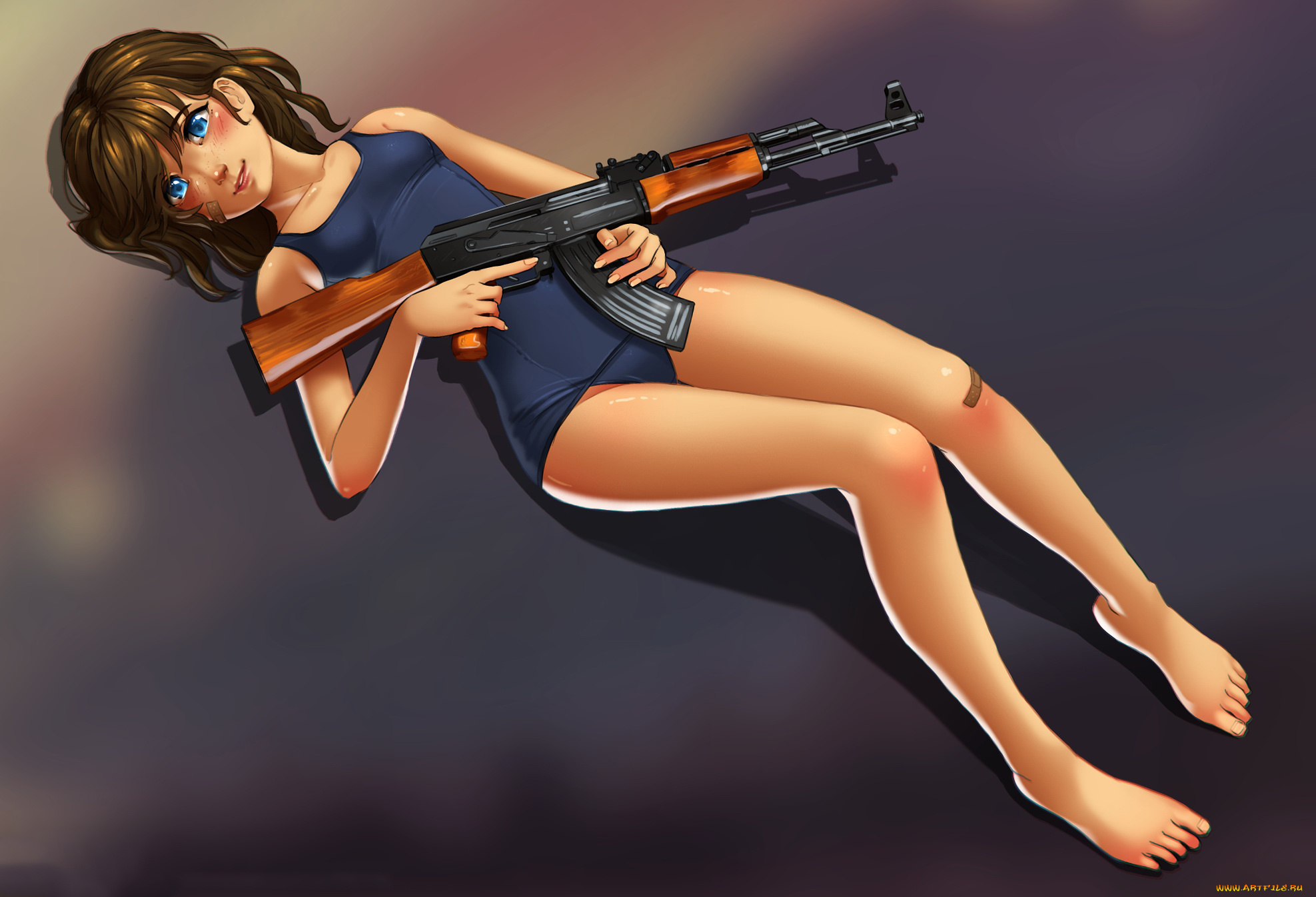 аниме, оружие, , техника, , технологии, девушка, фон, взгляд, автомат