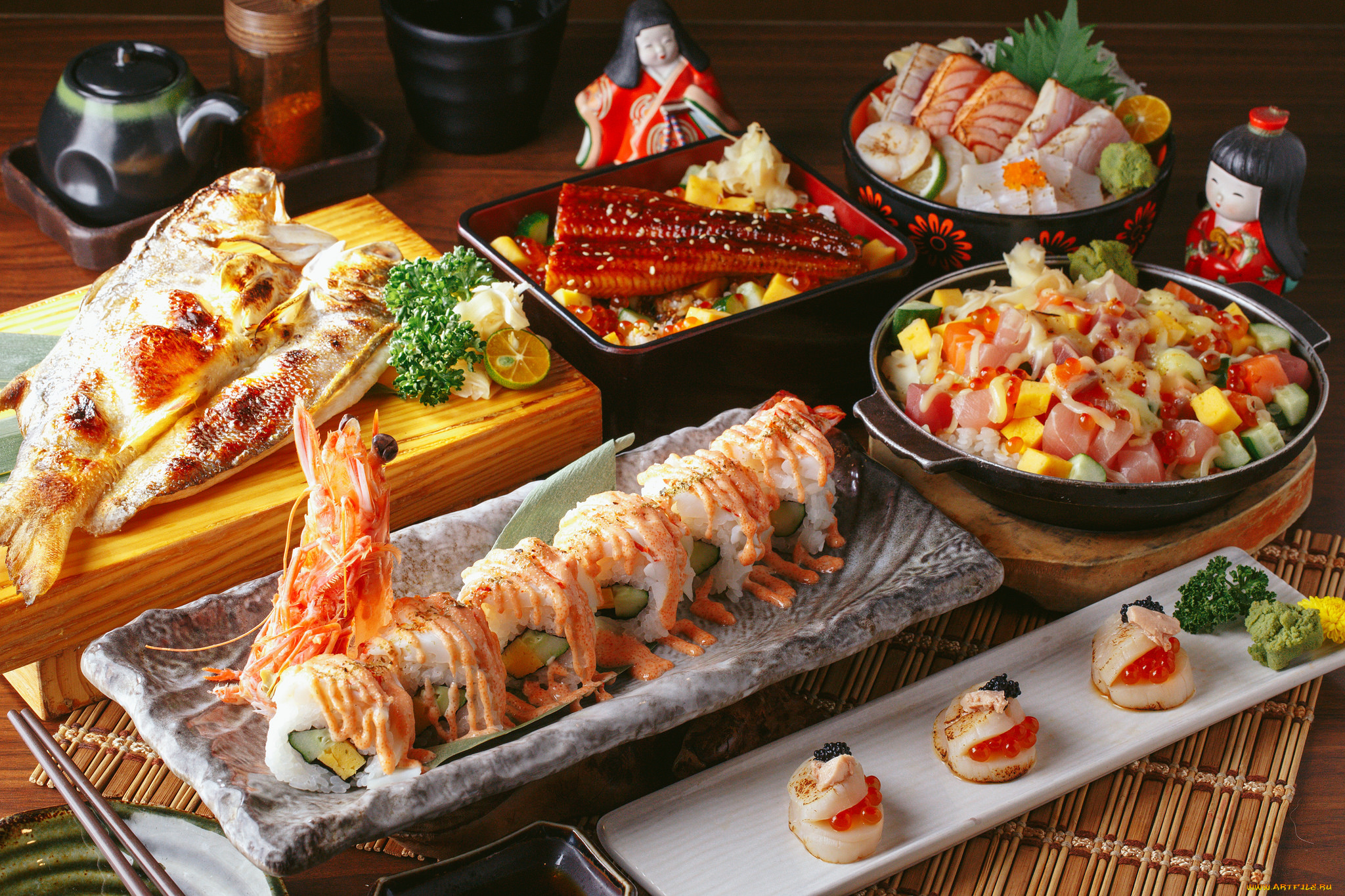 еда, рыбные, блюда, , с, морепродуктами, снедь