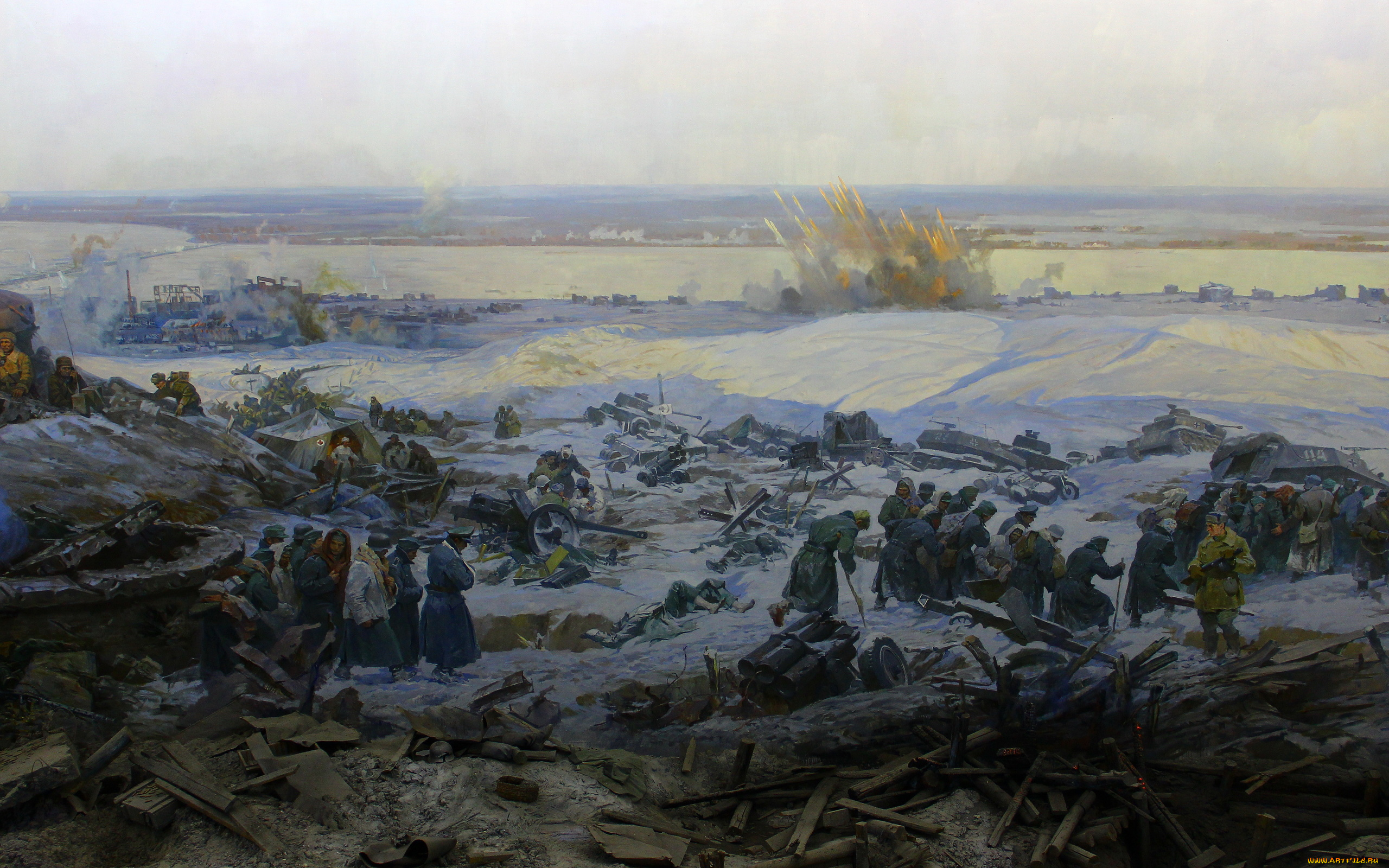 рисованное, армия, панорама, разгром, немецко-фашистских, войск, под, сталинградом, художники, студии, военных, художников, имени, м, б, грекова