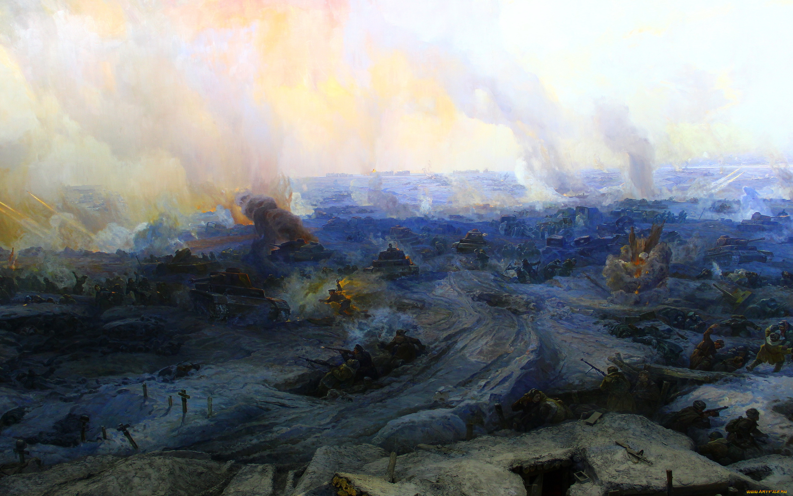 рисованное, армия, панорама, разгром, немецко-фашистских, войск, под, сталинградом, художники, студии, военных, художников, имени, м, б, грекова