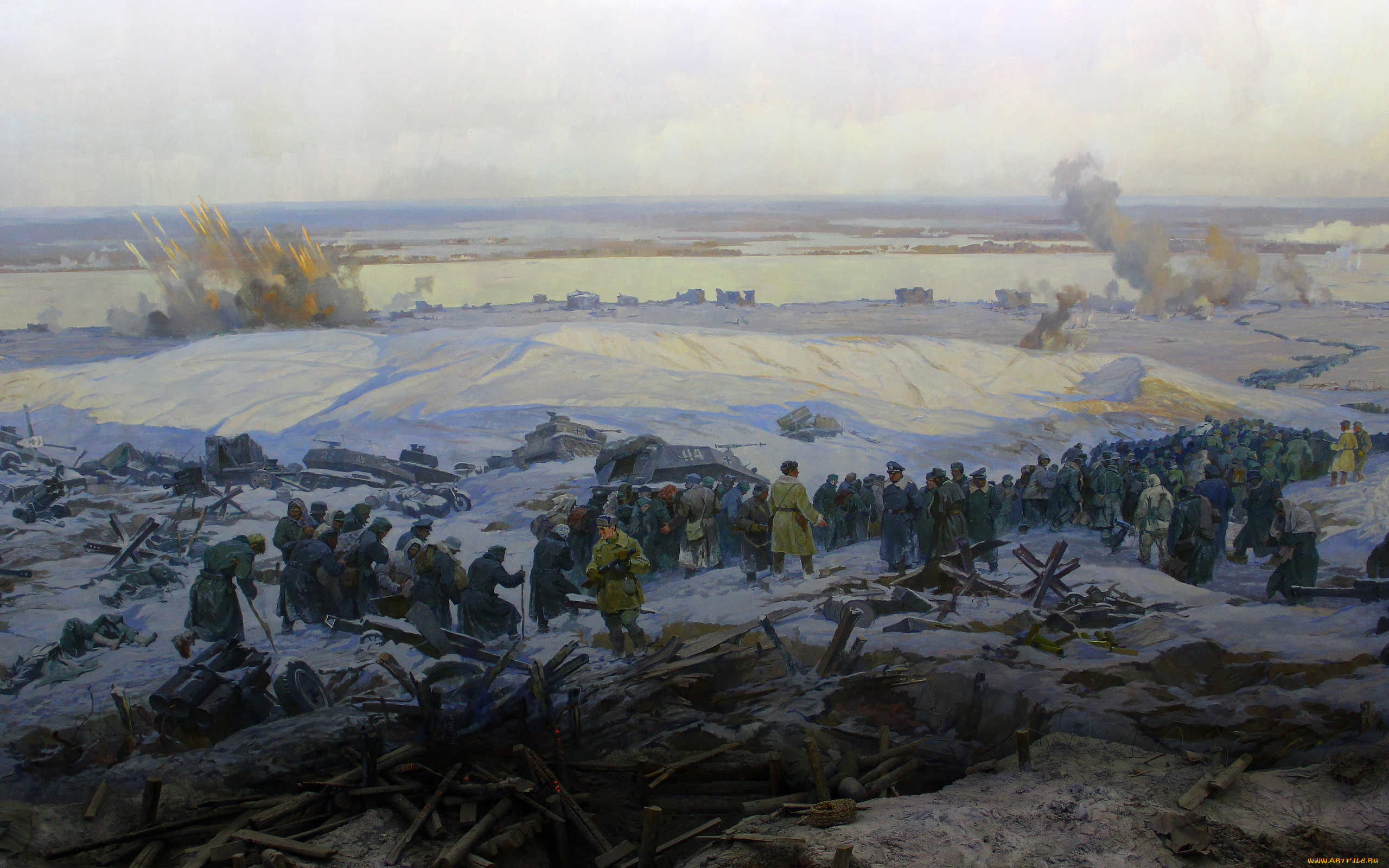 рисованное, армия, разгром, немецко-фашистских, войск, под, сталинградом, панорама, художники, студии, военных, художников, имени, м, б, грекова