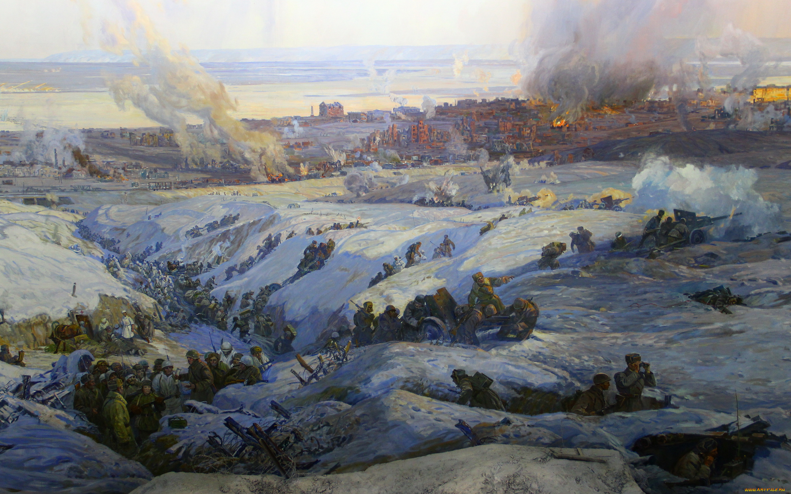 рисованное, армия, разгром, немецко-фашистских, войск, под, сталинградом, панорама, художники, студии, военных, художников, имени, м, б, грекова