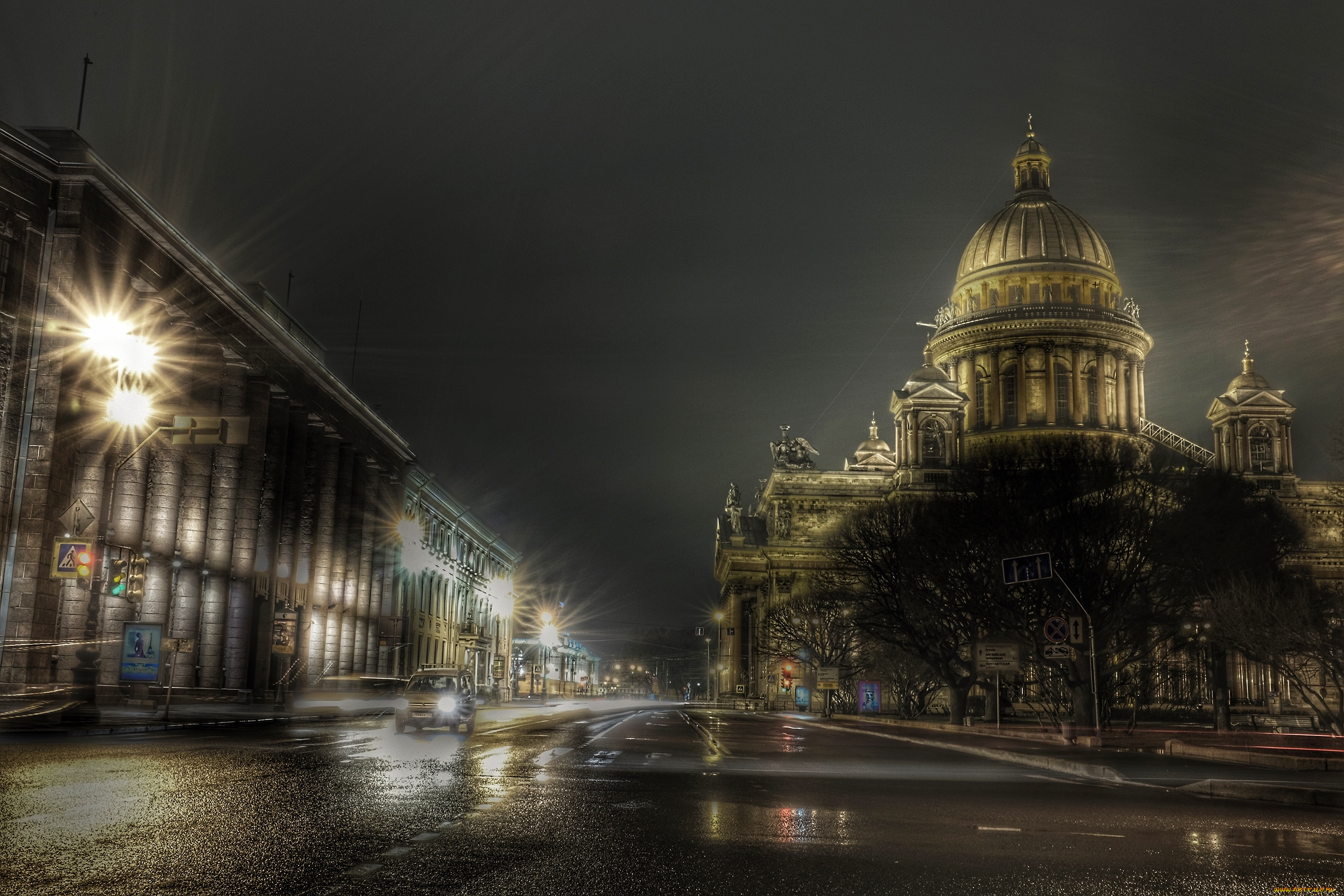 города, -, православные, церкви, , монастыри, петербург, питер, ночью, исаакиевский, собор, мгла, огни