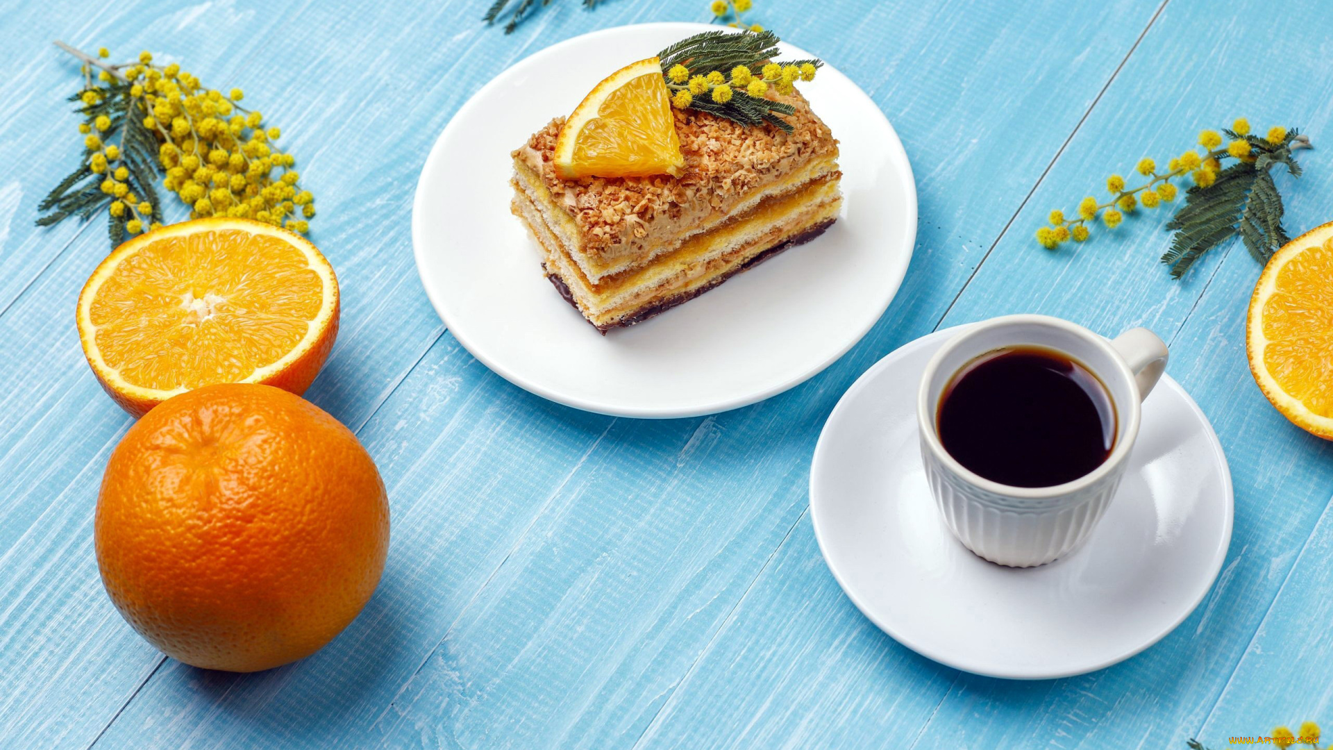 еда, кофе, , кофейные, зёрна, мимоза, апельсин, пирожное